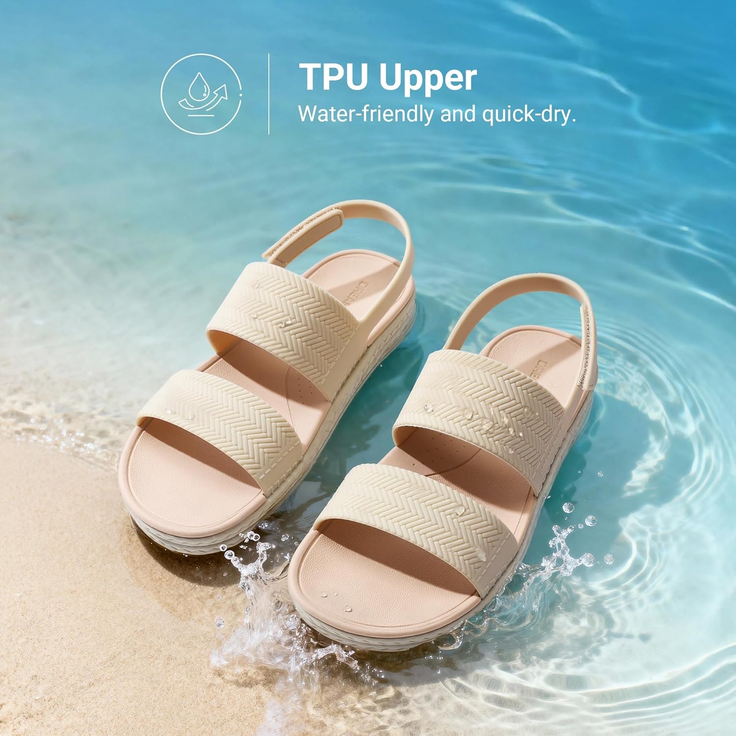 image:imageDREAM PAIRS Women Water Sandals Comfortable Flat Beach Platform Dressy Summer Walking ShoesBeige