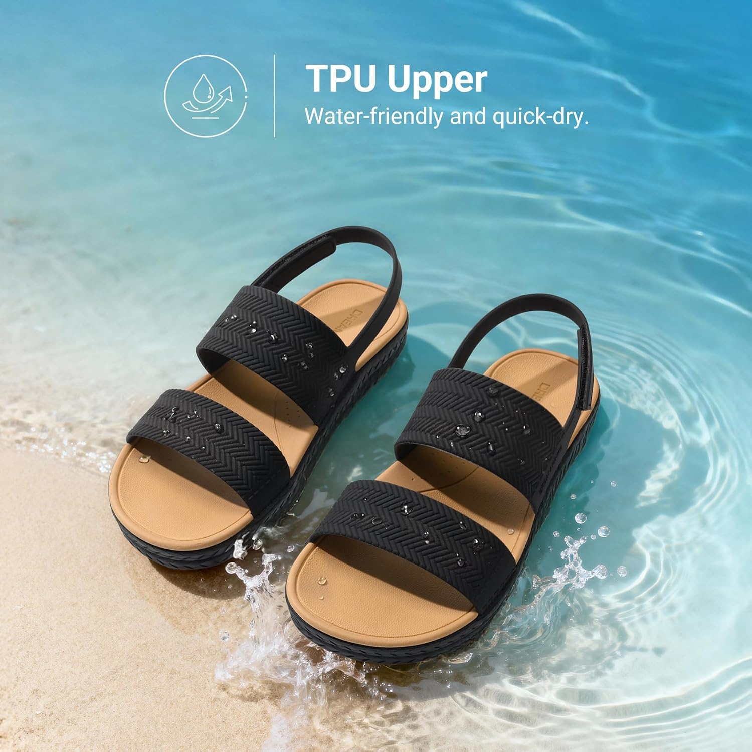 image:imageDREAM PAIRS Women Water Sandals Comfortable Flat Beach Platform Dressy Summer Walking ShoesBlack