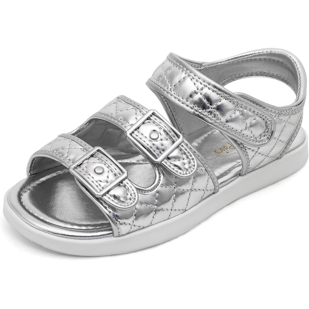 image:imageDREAM PAIRS Girls Sandals Open Toe Summer Shoes with Adjustable Strap Buckle ToddlerLittle KidSliver