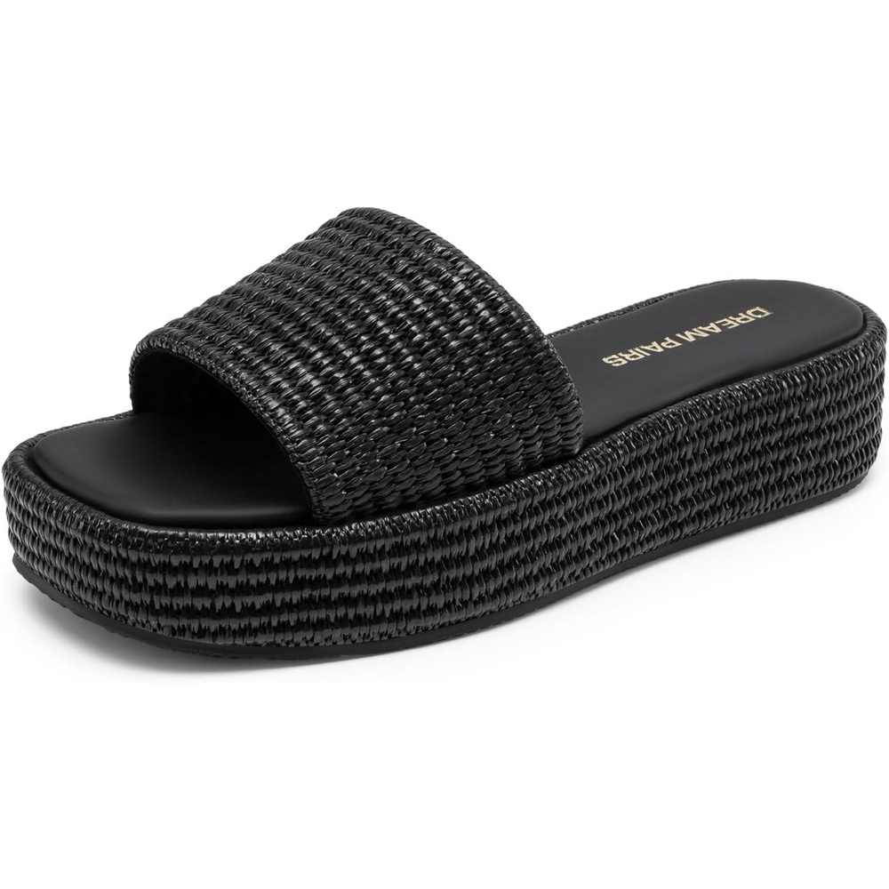 image:imageDREAM PAIRS Women Platform Slides Sandals Espadrilles Slip On Low Wedge Summer Open Toe Bohemia Dressy Beach Vacation ShoesBlack