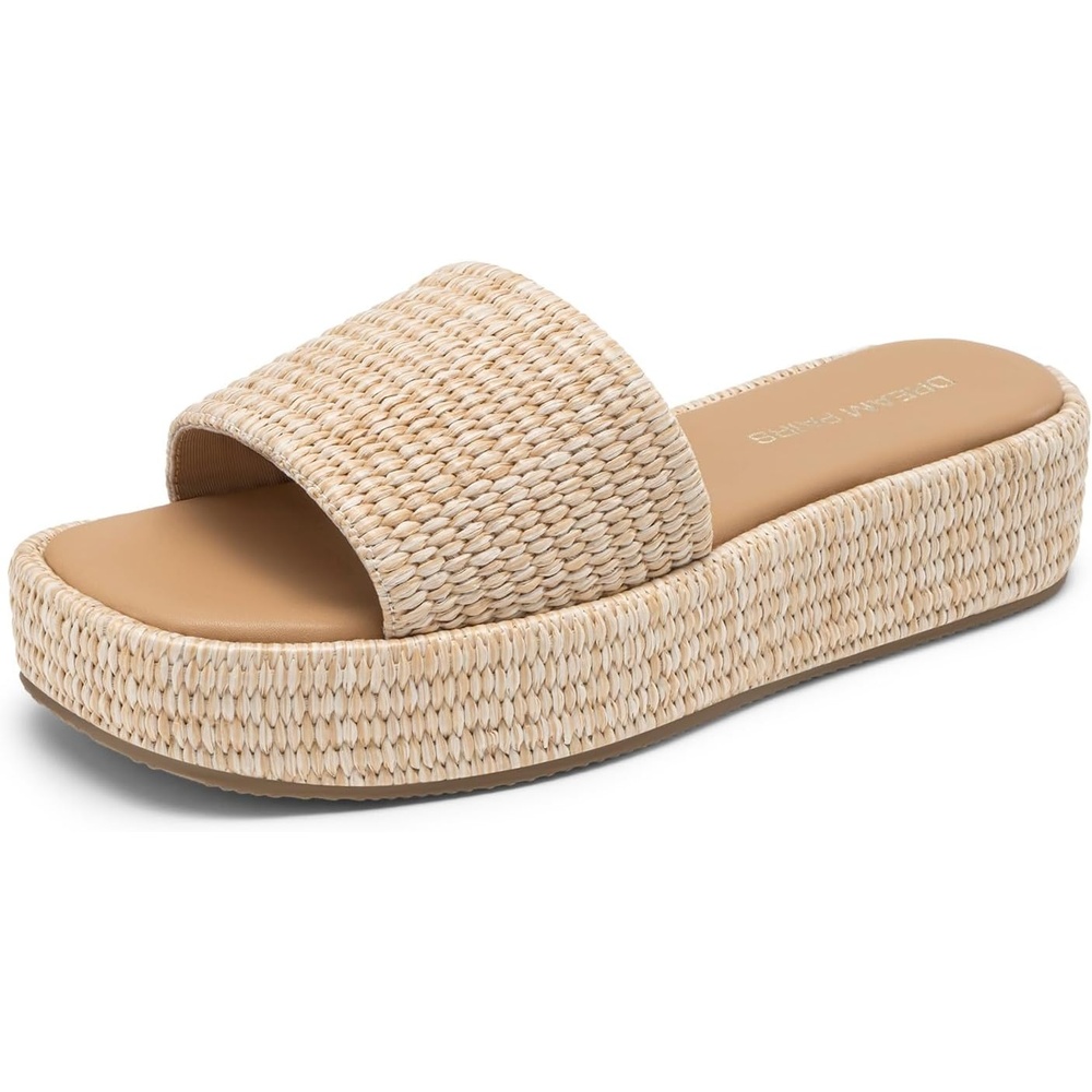 image:imageDREAM PAIRS Women Platform Slides Sandals Espadrilles Slip On Low Wedge Summer Open Toe Bohemia Dressy Beach Vacation ShoesNatural