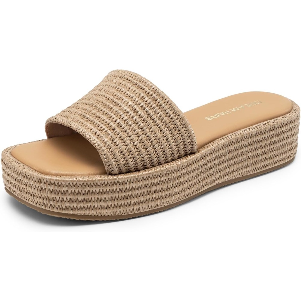 image:imageDREAM PAIRS Women Platform Slides Sandals Espadrilles Slip On Low Wedge Summer Open Toe Bohemia Dressy Beach Vacation ShoesTaupe