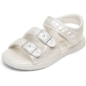 DREAM PAIRS Girls Sandals Open Toe Summer Shoes with Adjustable Strap Buckle Toddler/Little Kid(Beige/White)