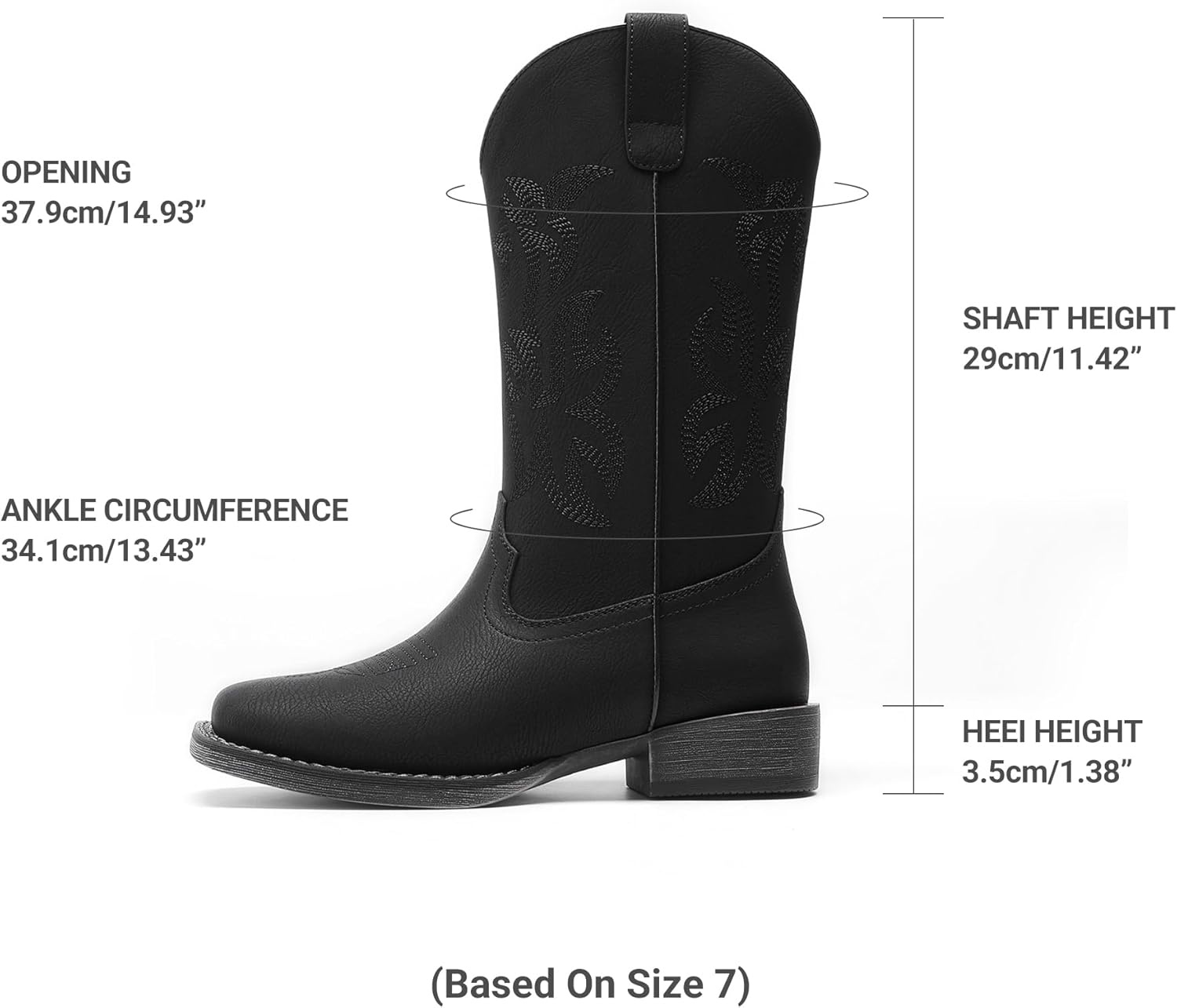 image:imageDREAM PAIRS Cowboy Cowgirl Boots for Women Wide Square Toe Western Mid Calf PullOn Embroidered Stitched Retro BootsBlack