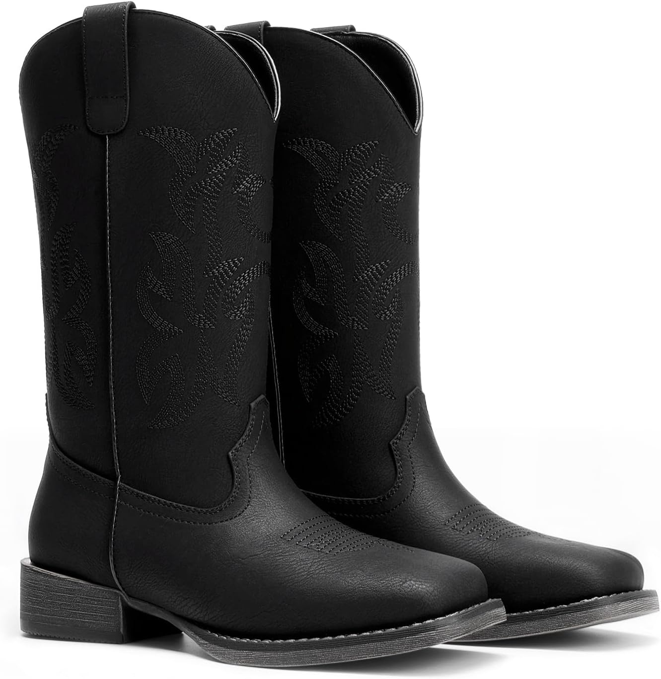 image:imageDREAM PAIRS Cowboy Cowgirl Boots for Women Wide Square Toe Western Mid Calf PullOn Embroidered Stitched Retro BootsBlack