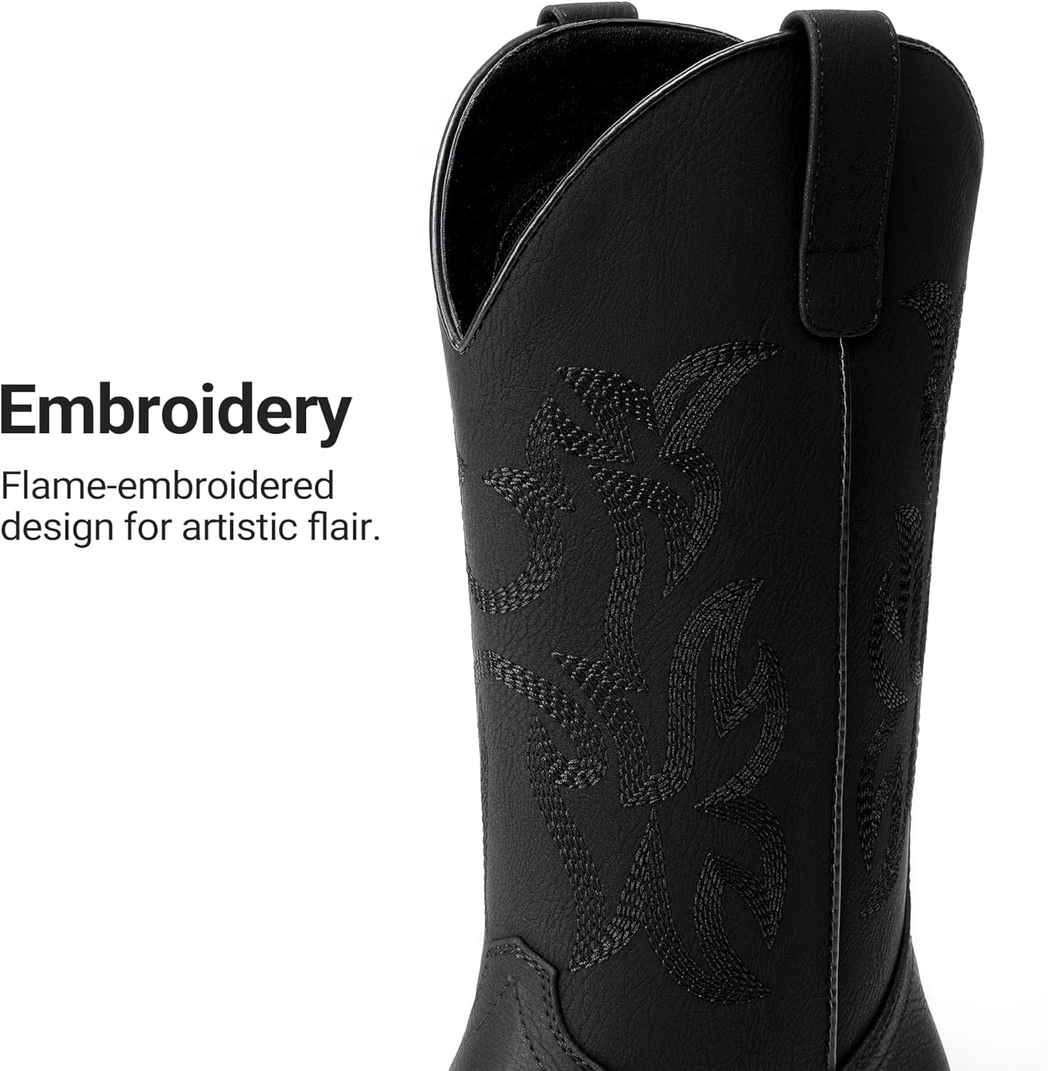image:imageDREAM PAIRS Cowboy Cowgirl Boots for Women Wide Square Toe Western Mid Calf PullOn Embroidered Stitched Retro BootsBlack