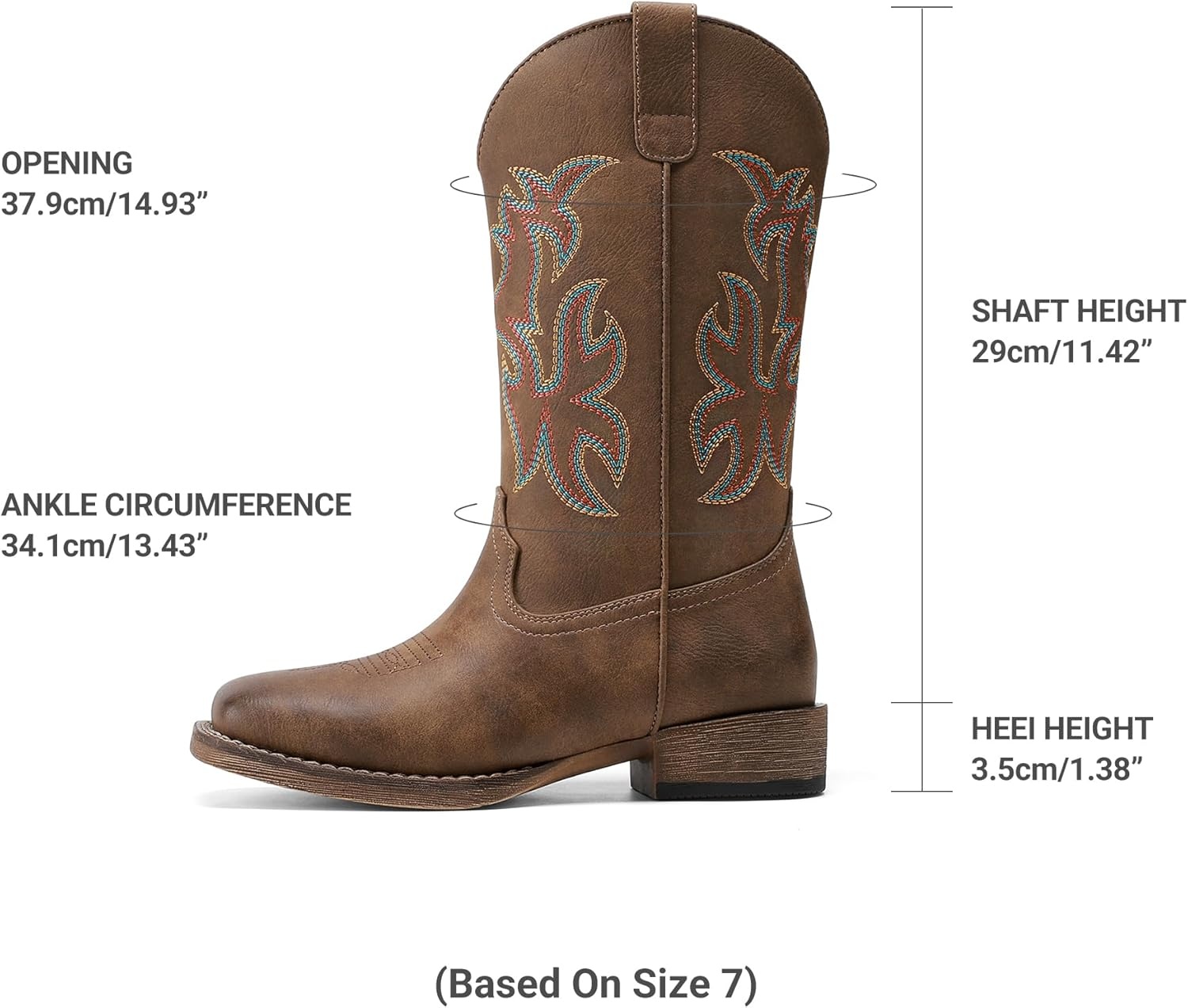 image:imageDREAM PAIRS Cowboy Cowgirl Boots for Women Wide Square Toe Western Mid Calf PullOn Embroidered Stitched Retro BootsBrown