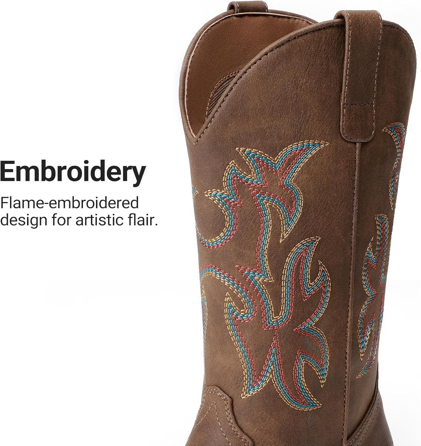 image:imageDREAM PAIRS Cowboy Cowgirl Boots for Women Wide Square Toe Western Mid Calf PullOn Embroidered Stitched Retro BootsBrown