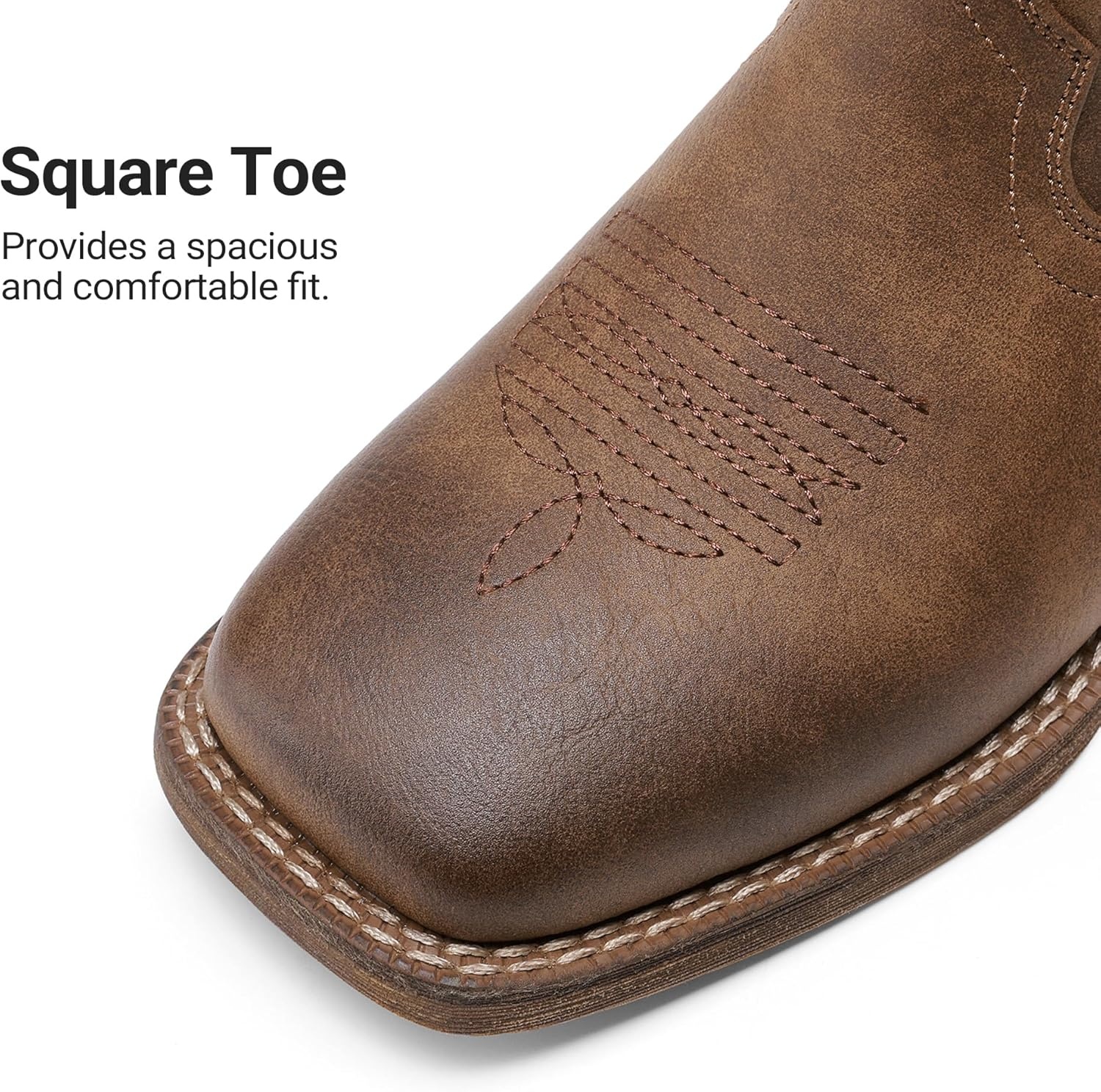 image:imageDREAM PAIRS Cowboy Cowgirl Boots for Women Wide Square Toe Western Mid Calf PullOn Embroidered Stitched Retro BootsBrown
