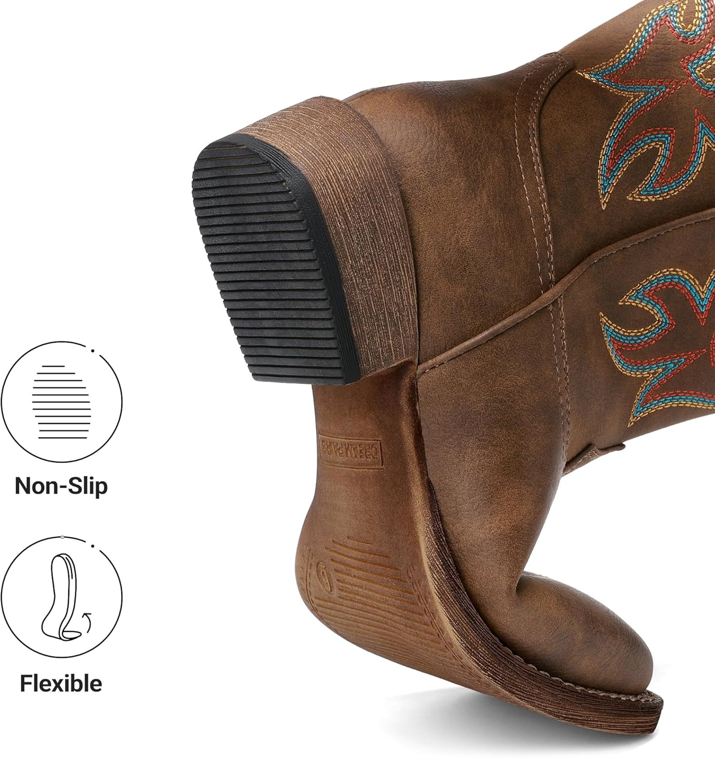 image:imageDREAM PAIRS Cowboy Cowgirl Boots for Women Wide Square Toe Western Mid Calf PullOn Embroidered Stitched Retro BootsBrown