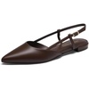 DREAM PAIRS Slingback Flats for Women, Pointed-Toe Elegant Women’s Ballet Flats with Buckle Strap, Classic Low Heel Dress Shoes for Casual Work Office Party(Brown)