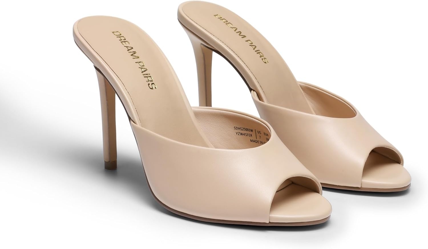 image:imageDREAM PAIRS Mule Heels for Women High Heels Stiletto Open Round Peep Toe Mules Sandals Slip on Dress Shoes 2026 Sexy Heeled for Party Dressy Prom WeddingNude