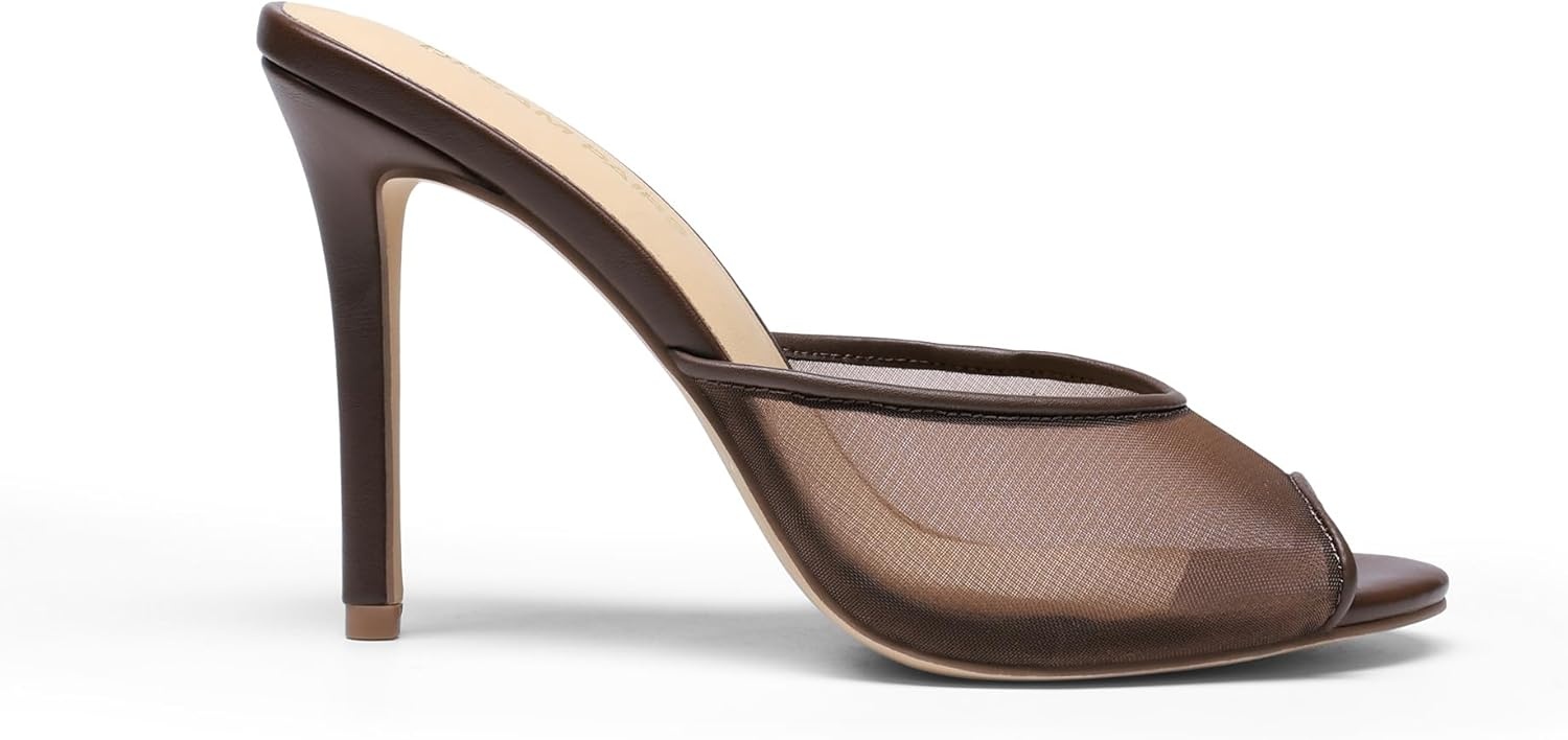 image:imageDREAM PAIRS Mule Heels for Women High Heels Stiletto Open Round Peep Toe Mules Sandals Slip on Dress Shoes 2026 Sexy Heeled for Party Dressy Prom WeddingBrown