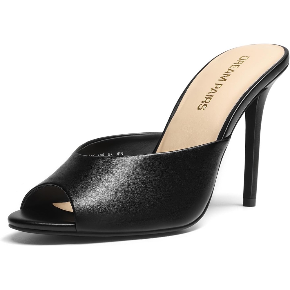 image:imageDREAM PAIRS Mule Heels for Women High Heels Stiletto Open Round Peep Toe Mules Sandals Slip on Dress Shoes 2026 Sexy Heeled for Party Dressy Prom WeddingBlackpu