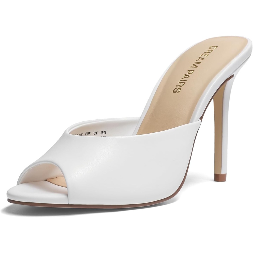 image:imageDREAM PAIRS Mule Heels for Women High Heels Stiletto Open Round Peep Toe Mules Sandals Slip on Dress Shoes 2026 Sexy Heeled for Party Dressy Prom WeddingWhite