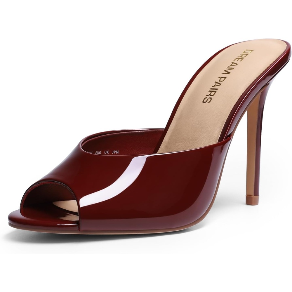 image:imageDREAM PAIRS Mule Heels for Women High Heels Stiletto Open Round Peep Toe Mules Sandals Slip on Dress Shoes 2026 Sexy Heeled for Party Dressy Prom WeddingBurgundy