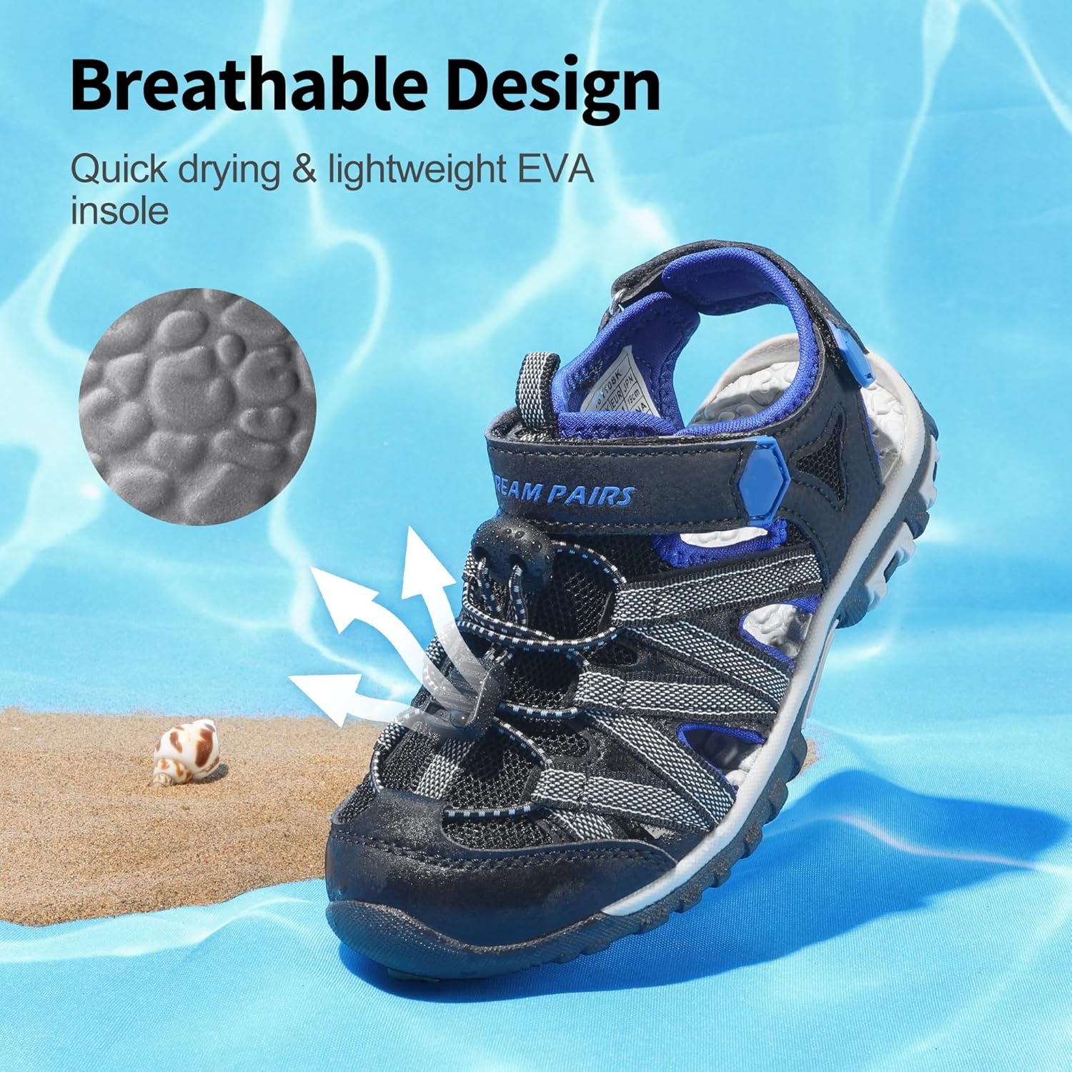 image:imageDREAM PAIRS Boys Girls ClosedToe Outdoor Summer Water Sport Sandals for ToddlerLittleBig KidBlackGreyBlue
