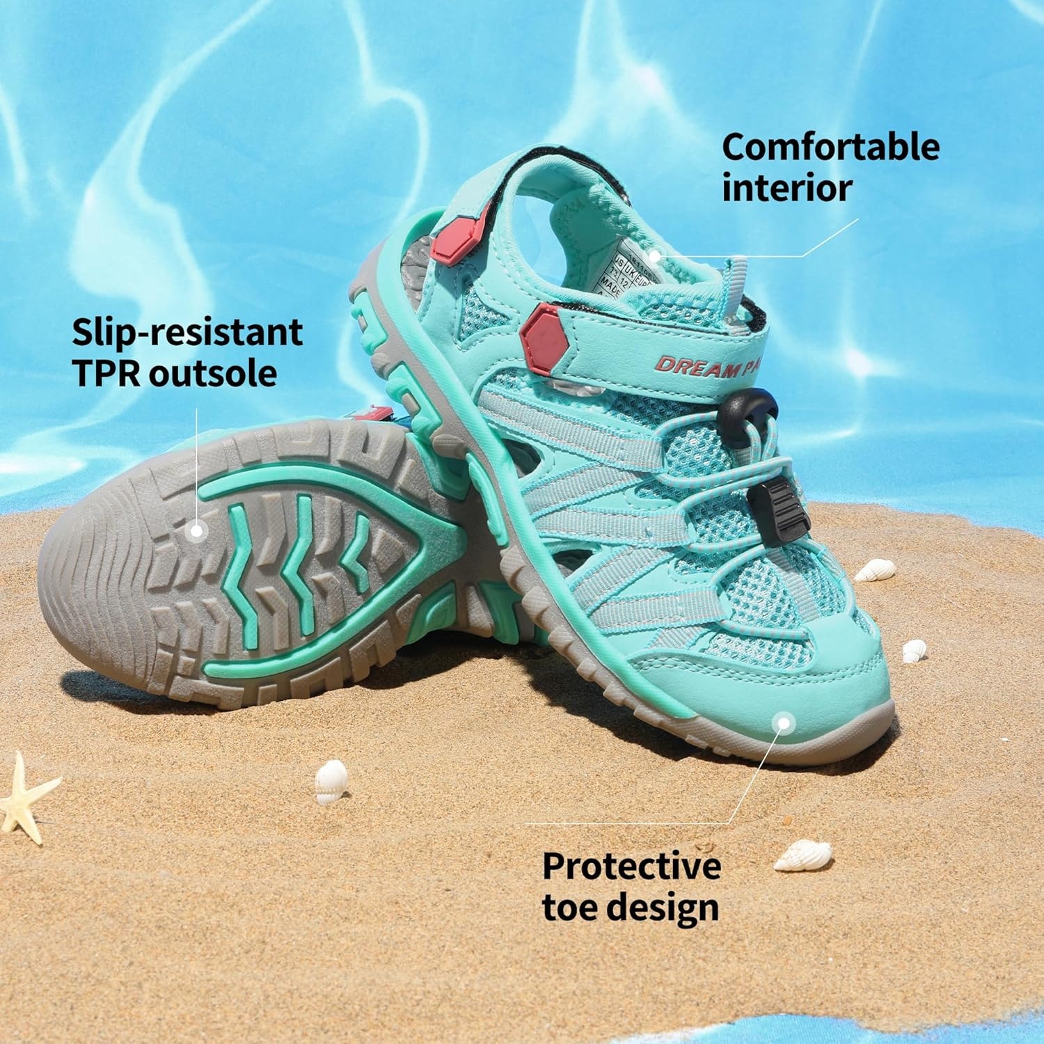 image:imageDREAM PAIRS Boys Girls ClosedToe Outdoor Summer Water Sport Sandals for ToddlerLittleBig KidLightGreenCoral