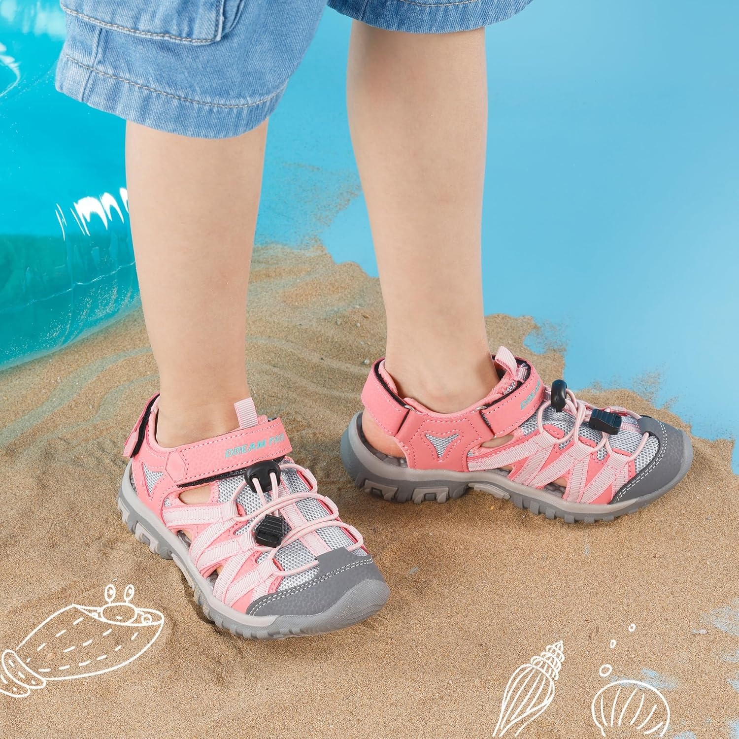 image:imageDREAM PAIRS Boys Girls ClosedToe Outdoor Summer Water Sport Sandals for ToddlerLittleBig KidPinkGreyGreen