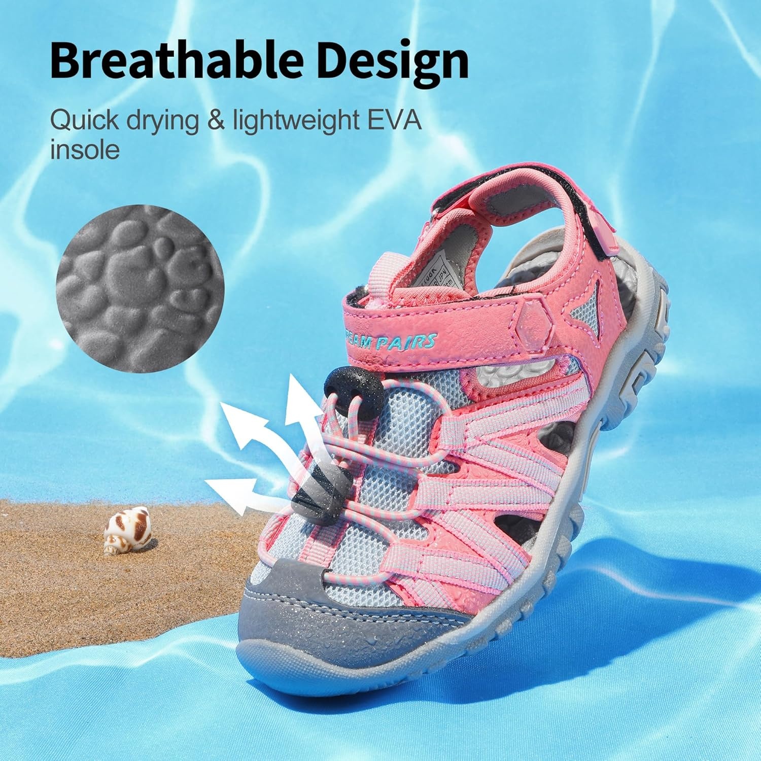 image:imageDREAM PAIRS Boys Girls ClosedToe Outdoor Summer Water Sport Sandals for ToddlerLittleBig KidPinkGreyGreen