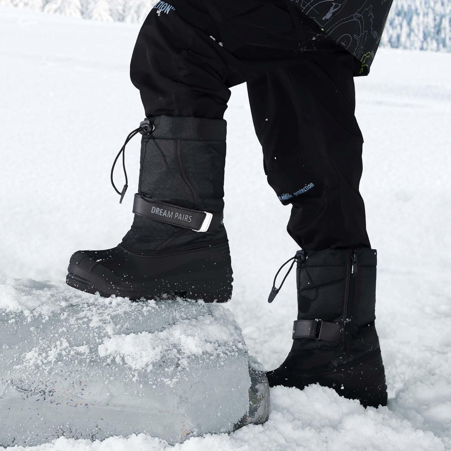 image:imageDREAM PAIRS Boys amp Girls Mid Calf WaterResistant Winter Snow Boots for ToddlerLittleBig KidBlack