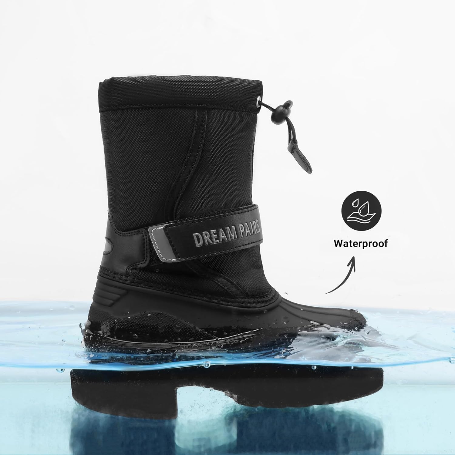 image:imageDREAM PAIRS Boys amp Girls Mid Calf WaterResistant Winter Snow Boots for ToddlerLittleBig KidBlack