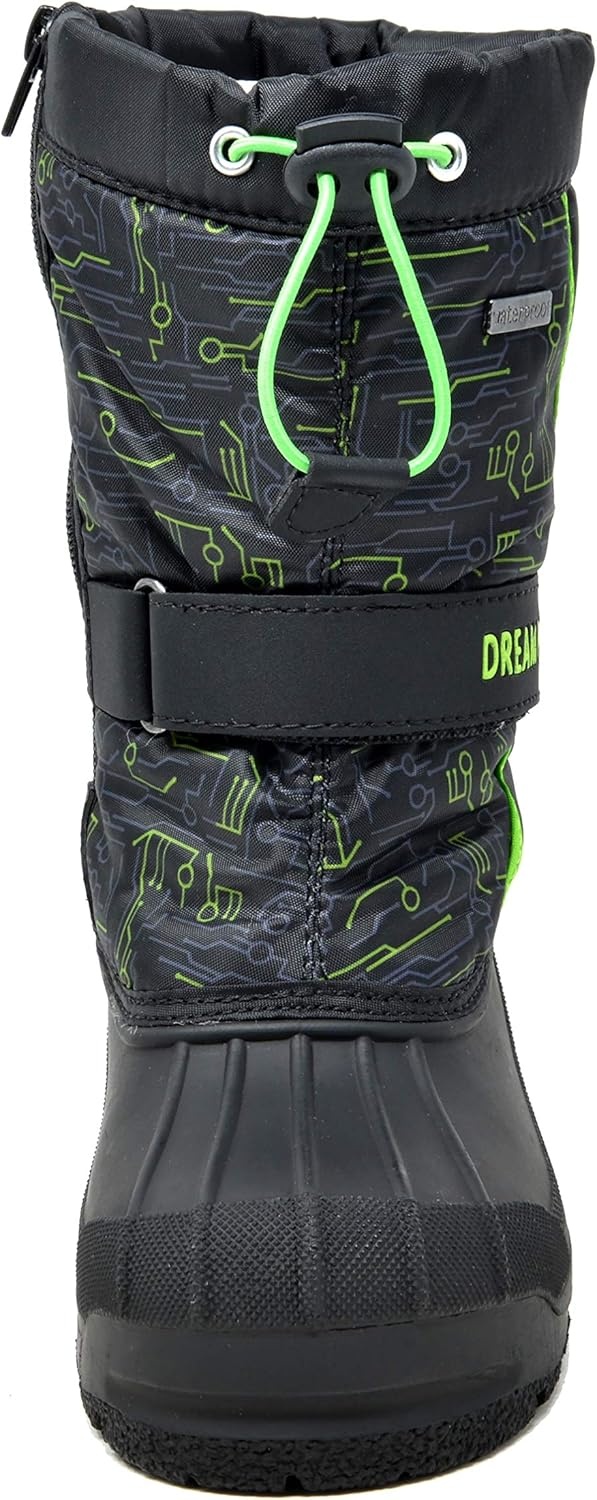 image:imageDREAM PAIRS Boys amp Girls Mid Calf WaterResistant Winter Snow Boots for ToddlerLittleBig KidBlackNeonGreen