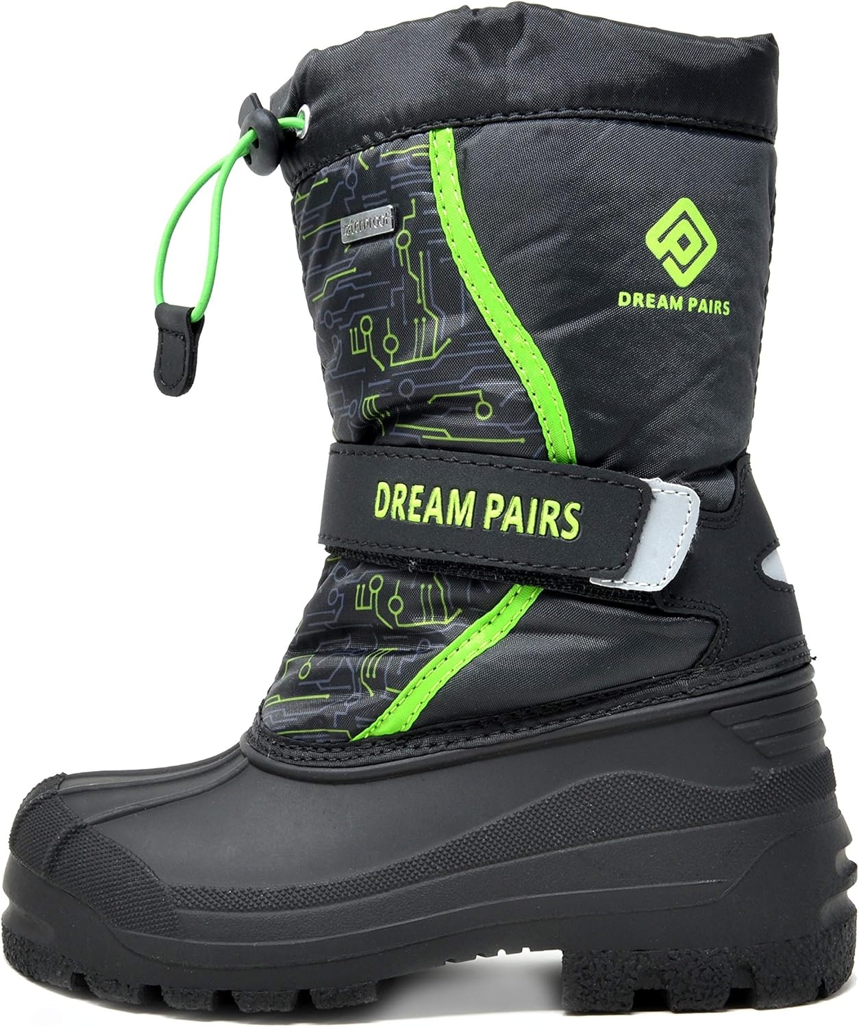 image:imageDREAM PAIRS Boys amp Girls Mid Calf WaterResistant Winter Snow Boots for ToddlerLittleBig KidBlackNeonGreen