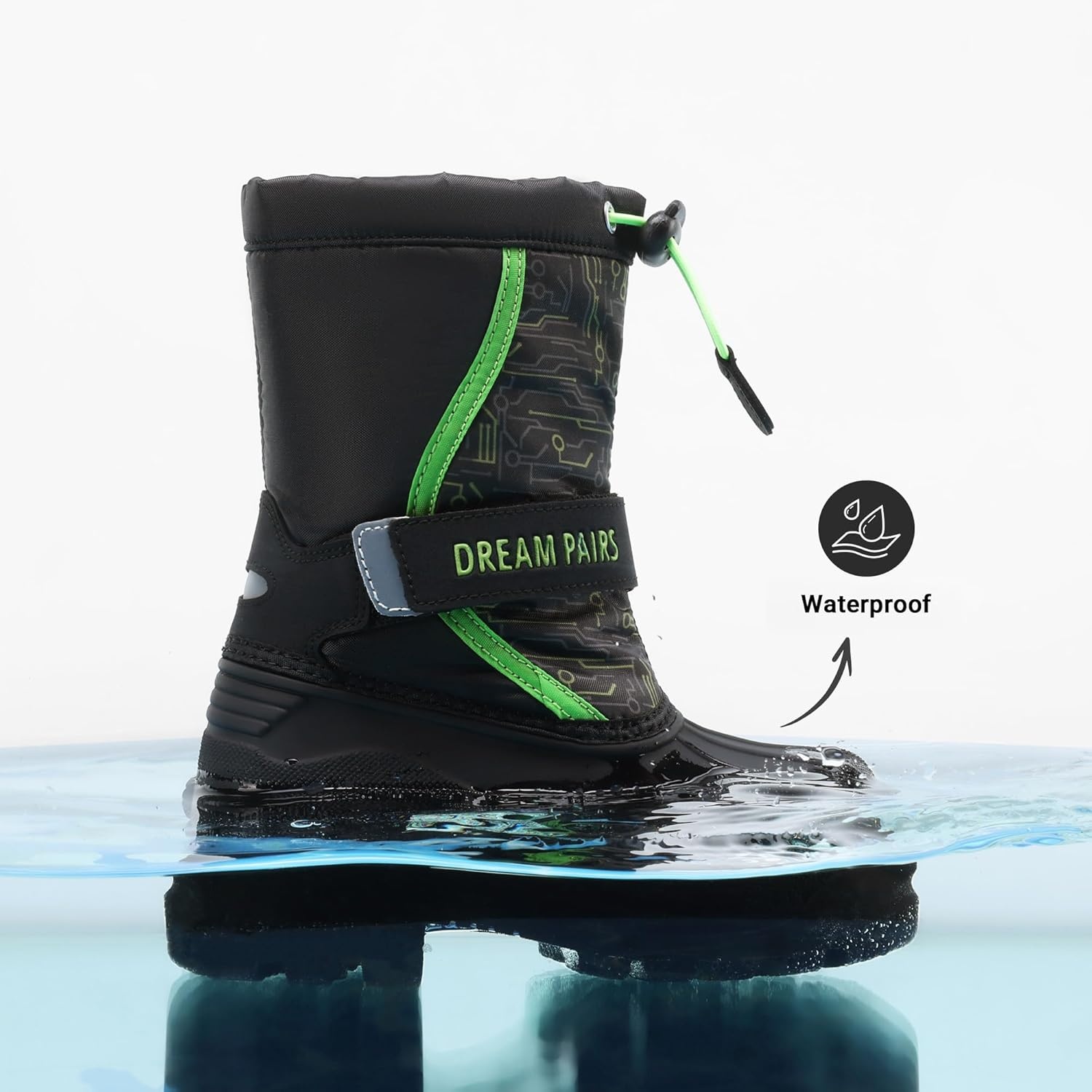 image:imageDREAM PAIRS Boys amp Girls Mid Calf WaterResistant Winter Snow Boots for ToddlerLittleBig KidBlackNeonGreen
