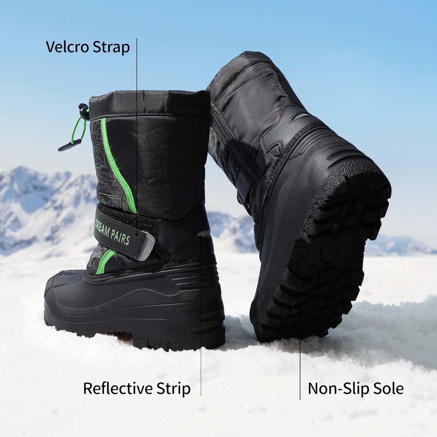 image:imageDREAM PAIRS Boys amp Girls Mid Calf WaterResistant Winter Snow Boots for ToddlerLittleBig KidBlackNeonGreen
