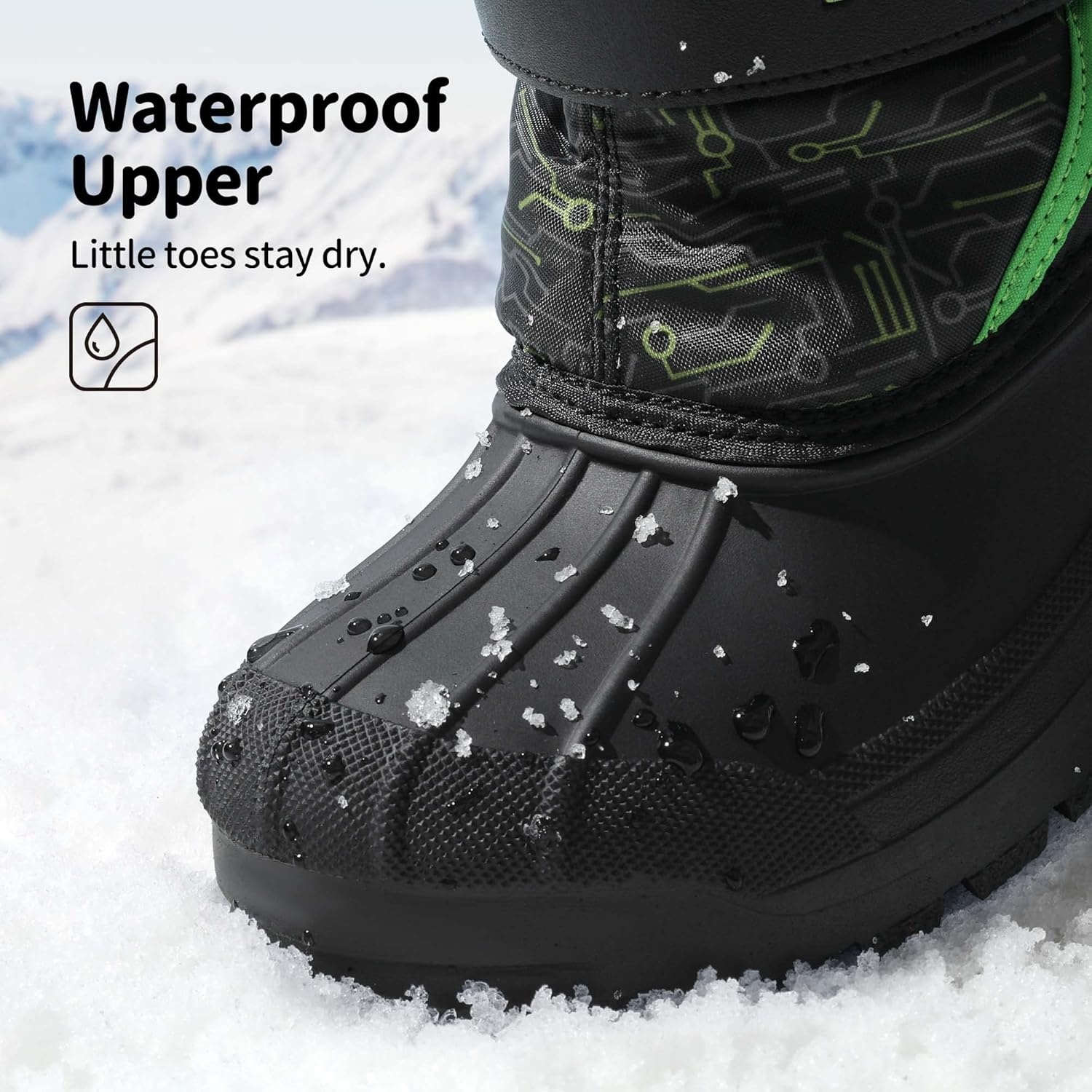 image:imageDREAM PAIRS Boys amp Girls Mid Calf WaterResistant Winter Snow Boots for ToddlerLittleBig KidBlackNeonGreen
