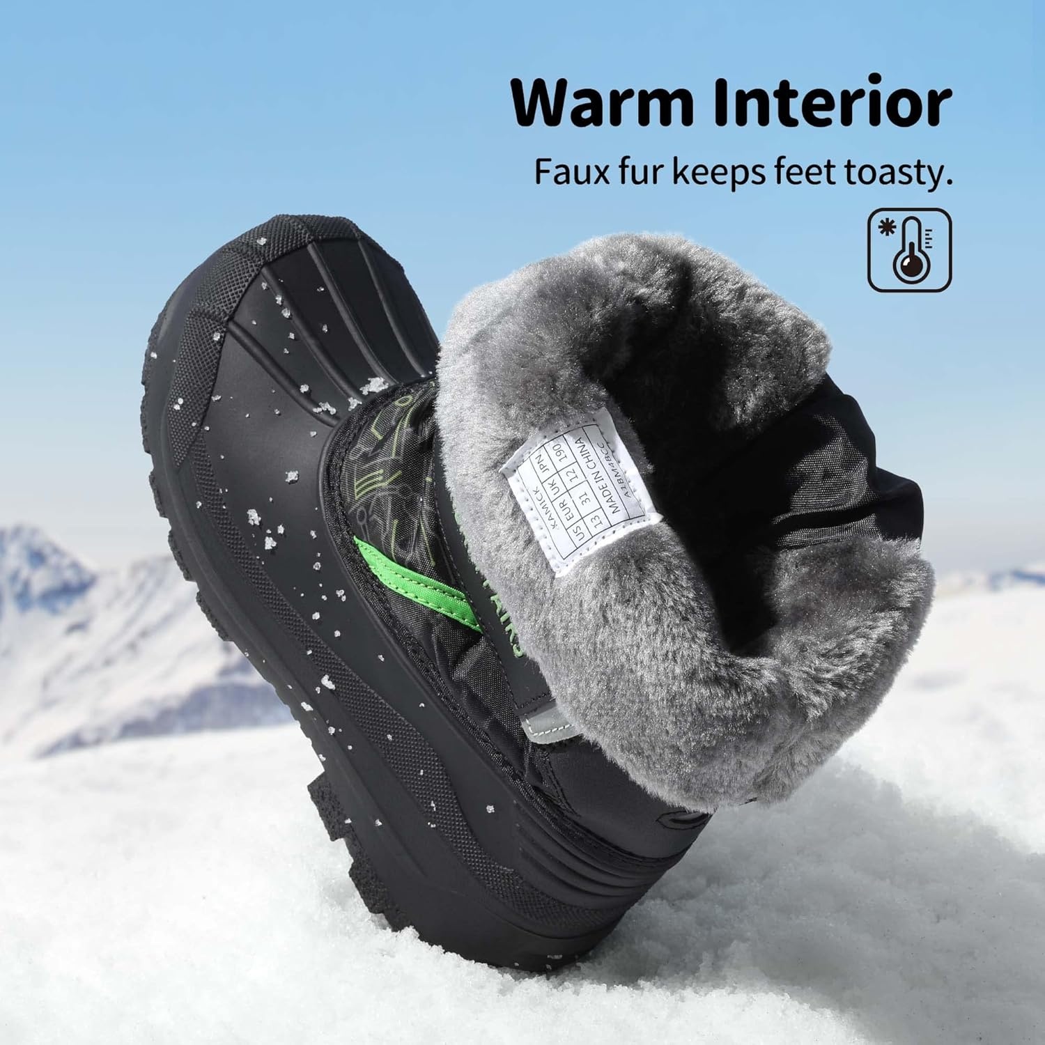 image:imageDREAM PAIRS Boys amp Girls Mid Calf WaterResistant Winter Snow Boots for ToddlerLittleBig KidBlackNeonGreen