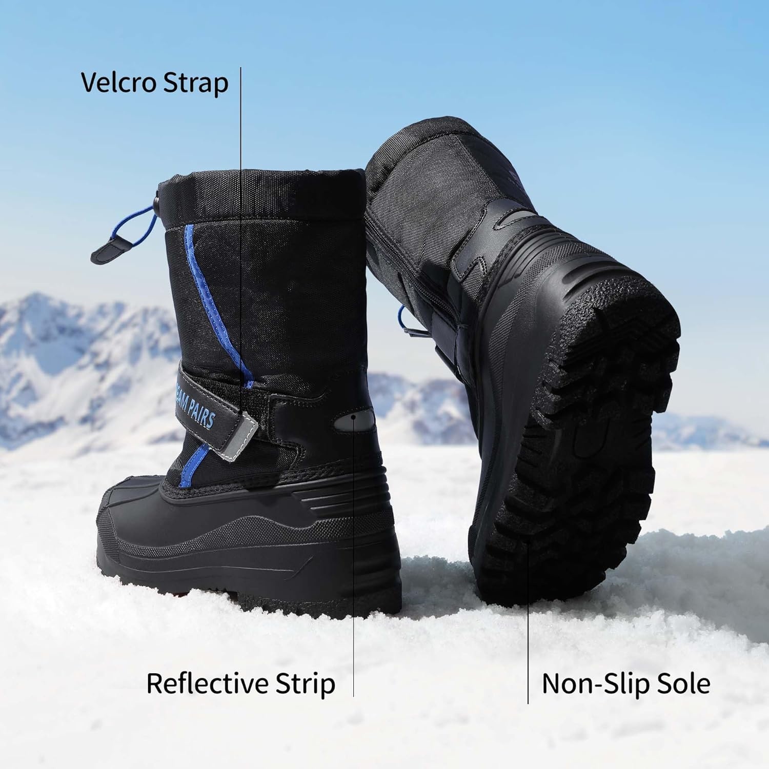 image:imageDREAM PAIRS Boys amp Girls Mid Calf WaterResistant Winter Snow Boots for ToddlerLittleBig KidBlackRoyal