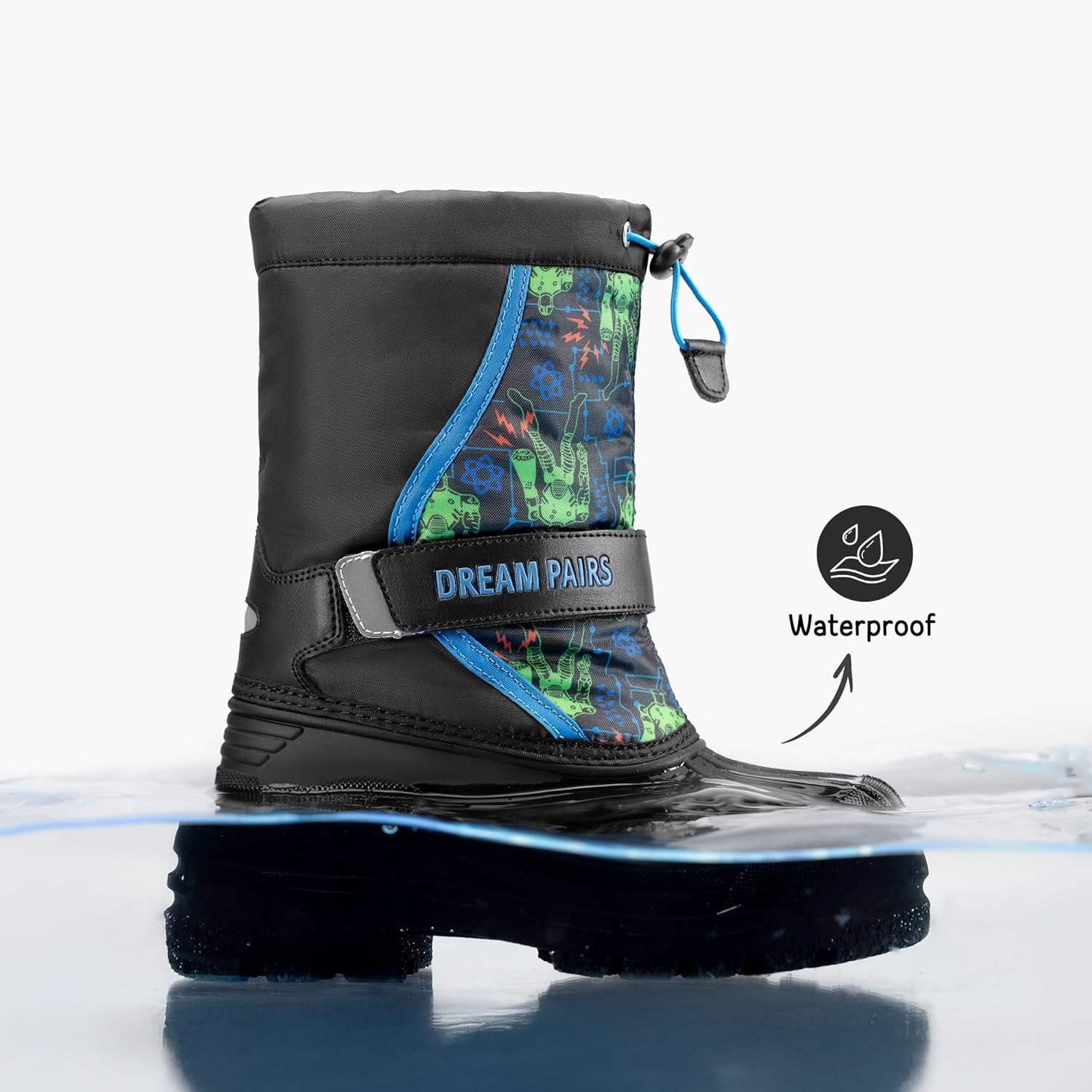 image:imageDREAM PAIRS Boys amp Girls Mid Calf WaterResistant Winter Snow Boots for ToddlerLittleBig KidBlueBlack