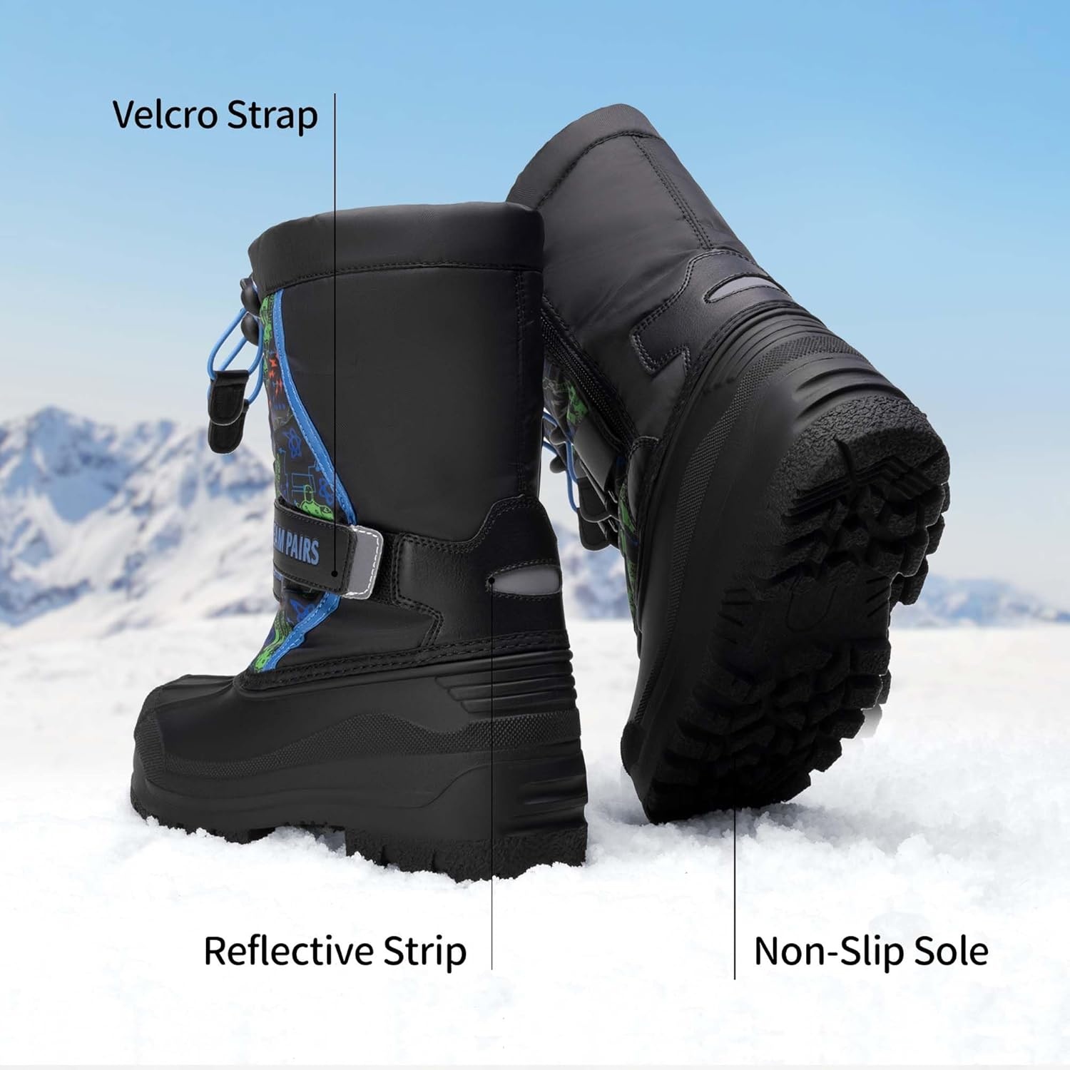 image:imageDREAM PAIRS Boys amp Girls Mid Calf WaterResistant Winter Snow Boots for ToddlerLittleBig KidBlueBlack