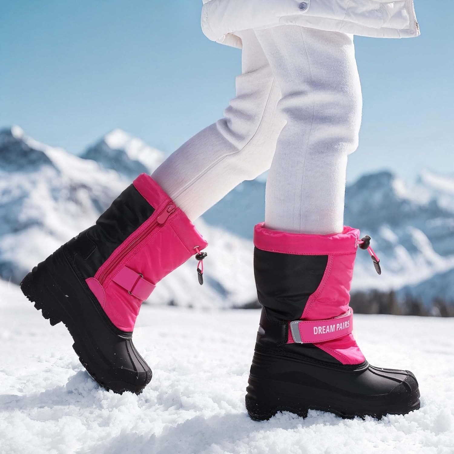 image:imageDREAM PAIRS Boys amp Girls Mid Calf WaterResistant Winter Snow Boots for ToddlerLittleBig KidHot Pink