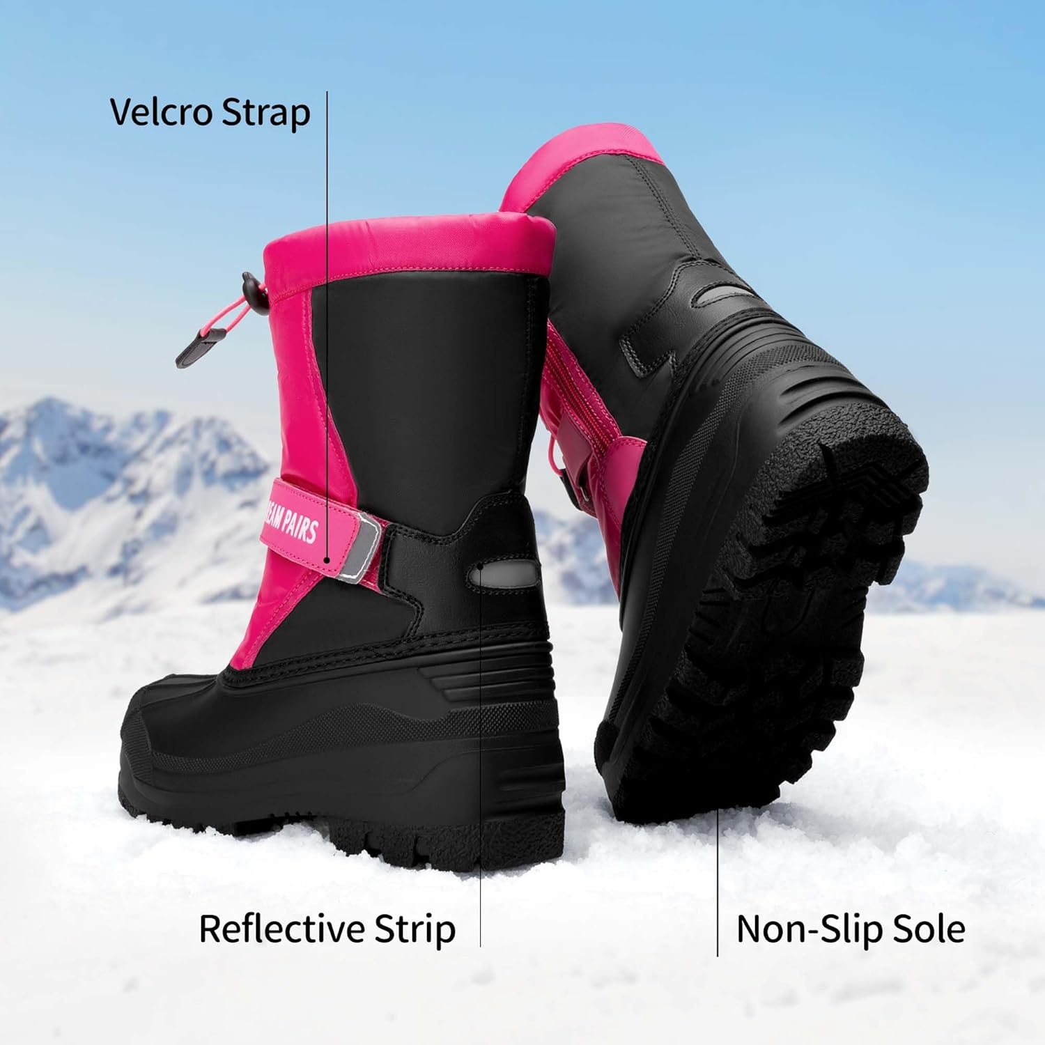 image:imageDREAM PAIRS Boys amp Girls Mid Calf WaterResistant Winter Snow Boots for ToddlerLittleBig KidHot Pink