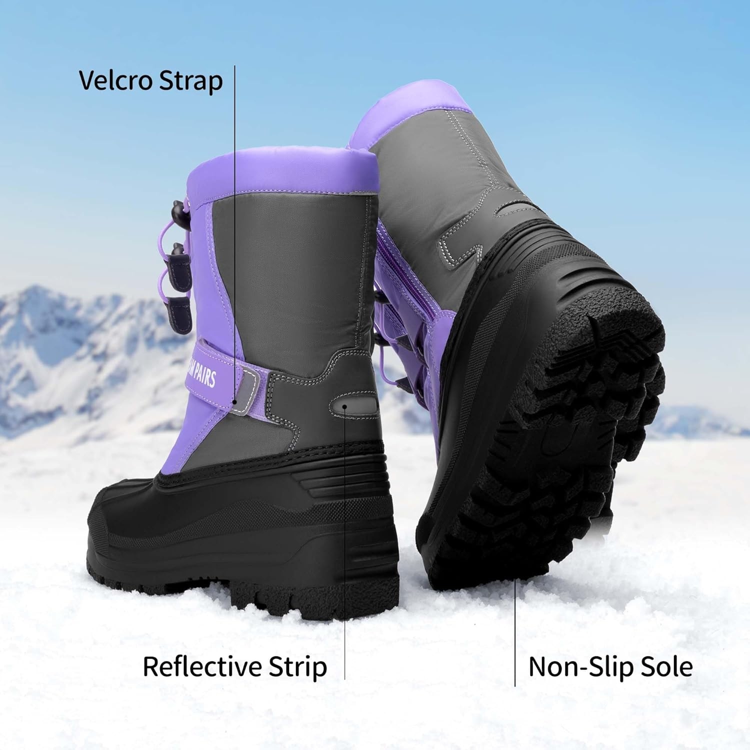 image:imageDREAM PAIRS Boys amp Girls Mid Calf WaterResistant Winter Snow Boots for ToddlerLittleBig KidPurpleGrey