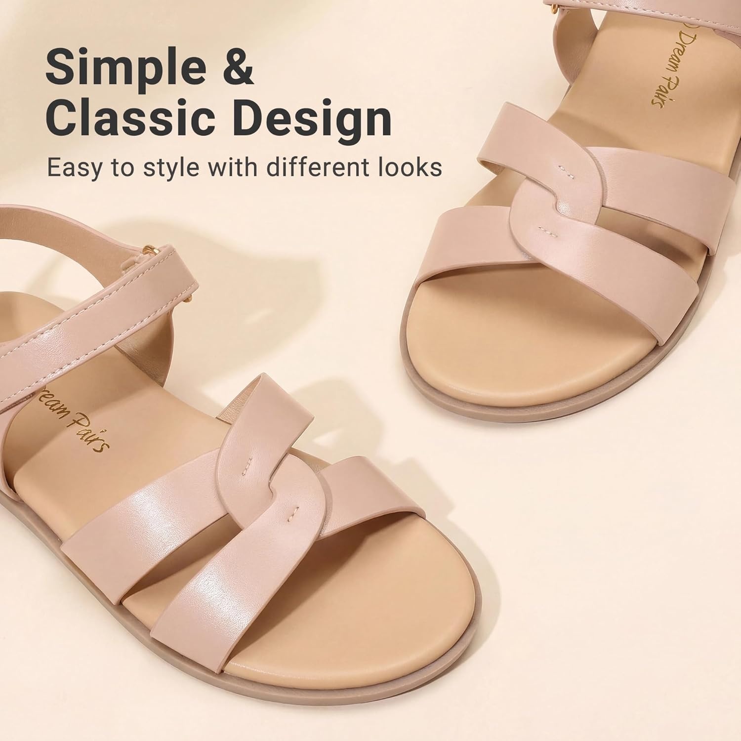 image:imageDREAM PAIRS Girls Sandals Open Toe Princess Flat Sandals Strappy Summer Shoes ToddlerLittle KidNude