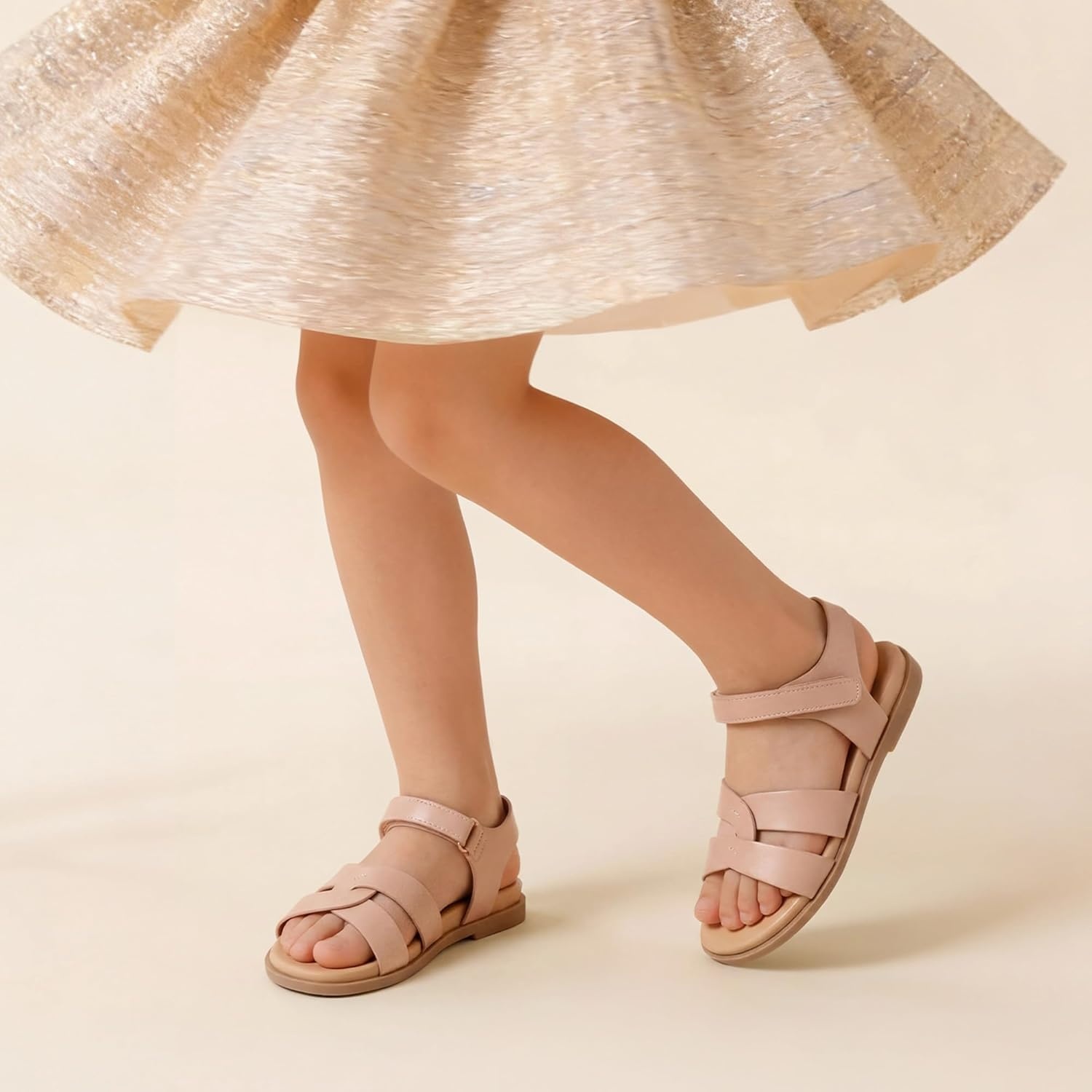 image:imageDREAM PAIRS Girls Sandals Open Toe Princess Flat Sandals Strappy Summer Shoes ToddlerLittle KidNude