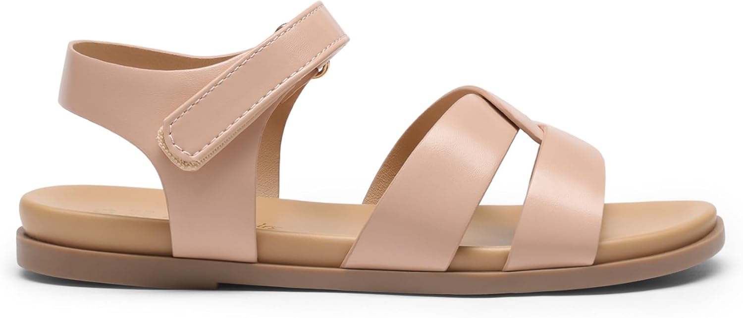 image:imageDREAM PAIRS Girls Sandals Open Toe Princess Flat Sandals Strappy Summer Shoes ToddlerLittle KidNude