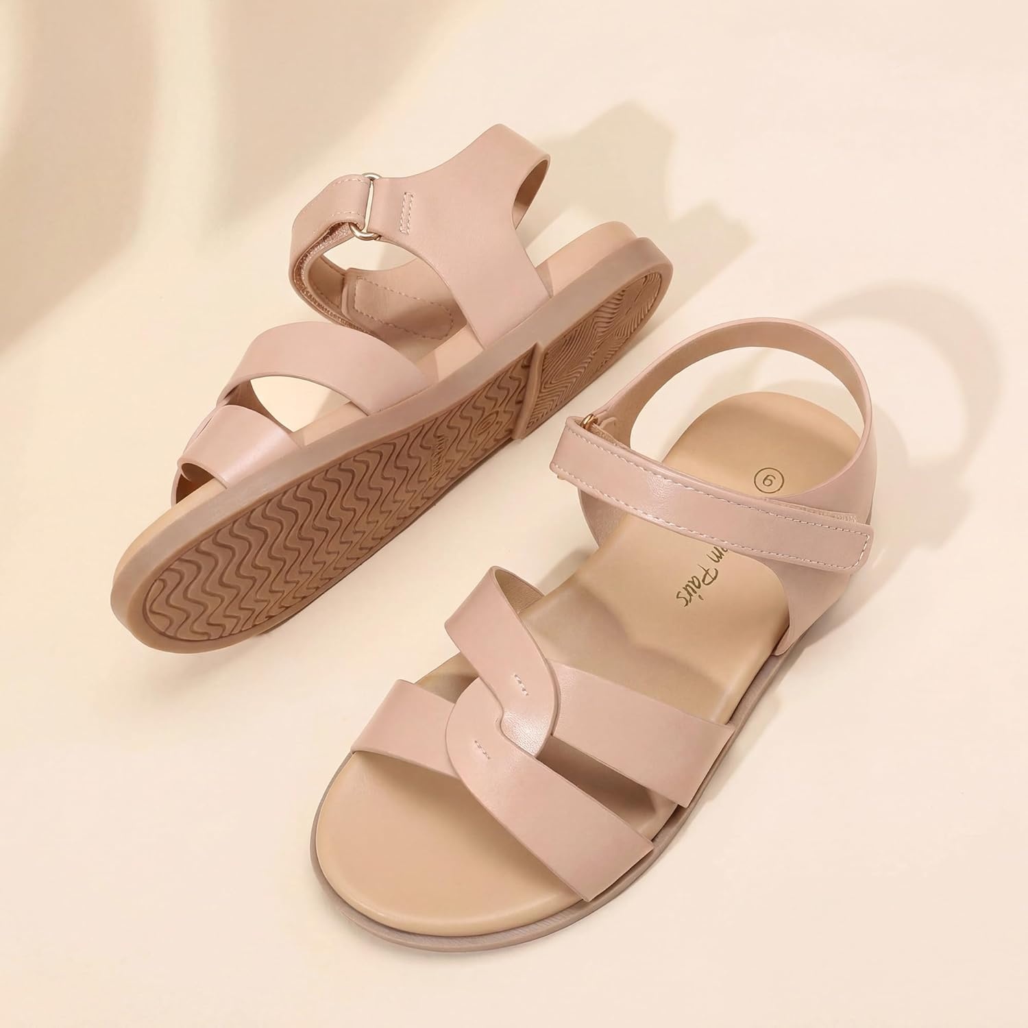image:imageDREAM PAIRS Girls Sandals Open Toe Princess Flat Sandals Strappy Summer Shoes ToddlerLittle KidNude
