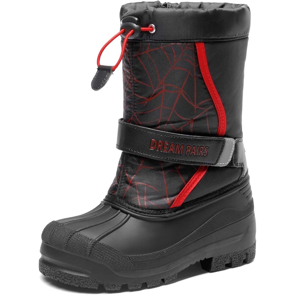 image:imageDREAM PAIRS Boys amp Girls Mid Calf WaterResistant Winter Snow Boots for ToddlerLittleBig KidBlackRed