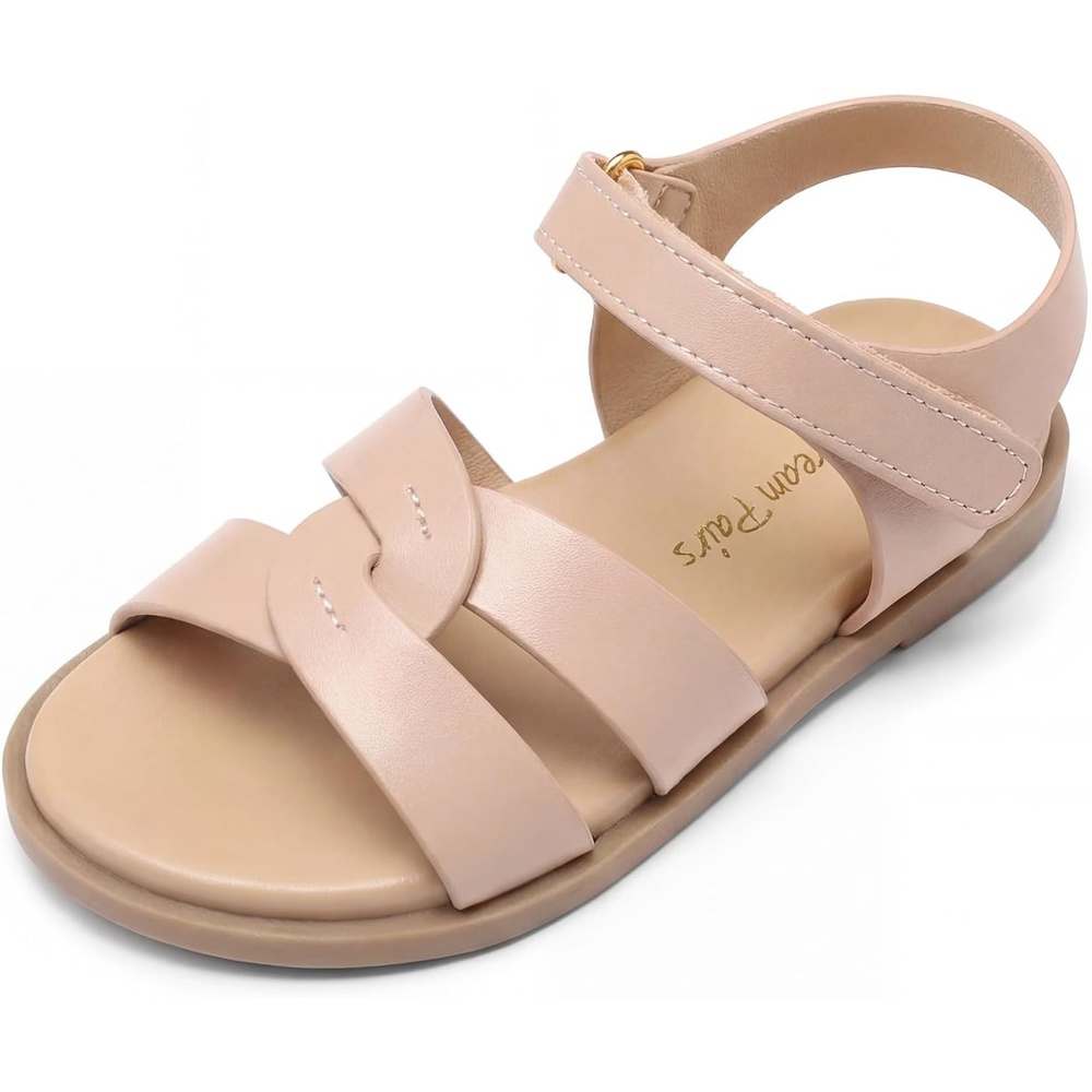 image:imageDREAM PAIRS Girls Sandals Open Toe Princess Flat Sandals Strappy Summer Shoes ToddlerLittle KidNude