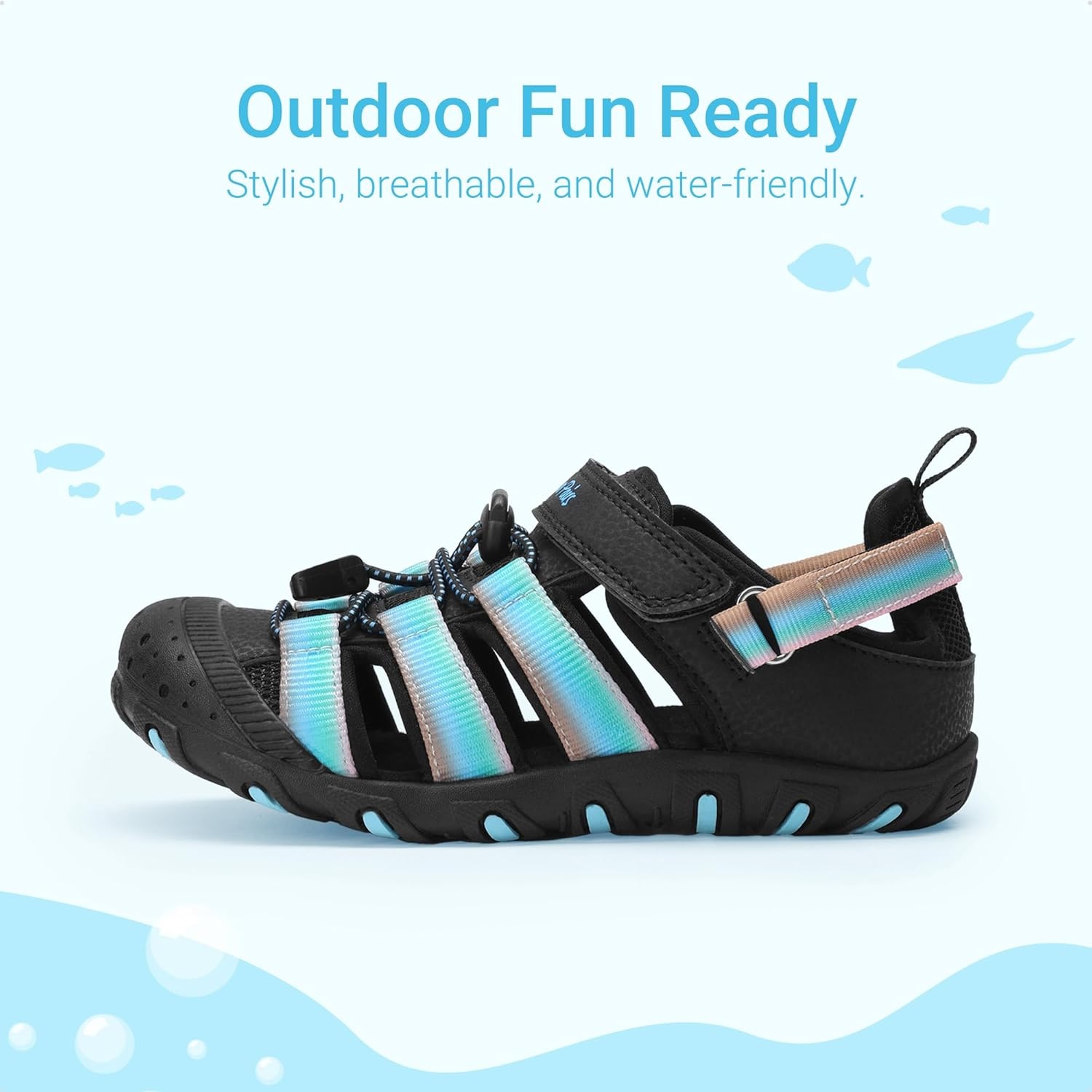 image:imageDREAM PAIRS Boys Girls Outdoor Athletic Sport Sandals Summer Hiking Beach Water Casual Closed Toe Rainbow Multicolor for ToddlerLittleBig KidsBlackBlue