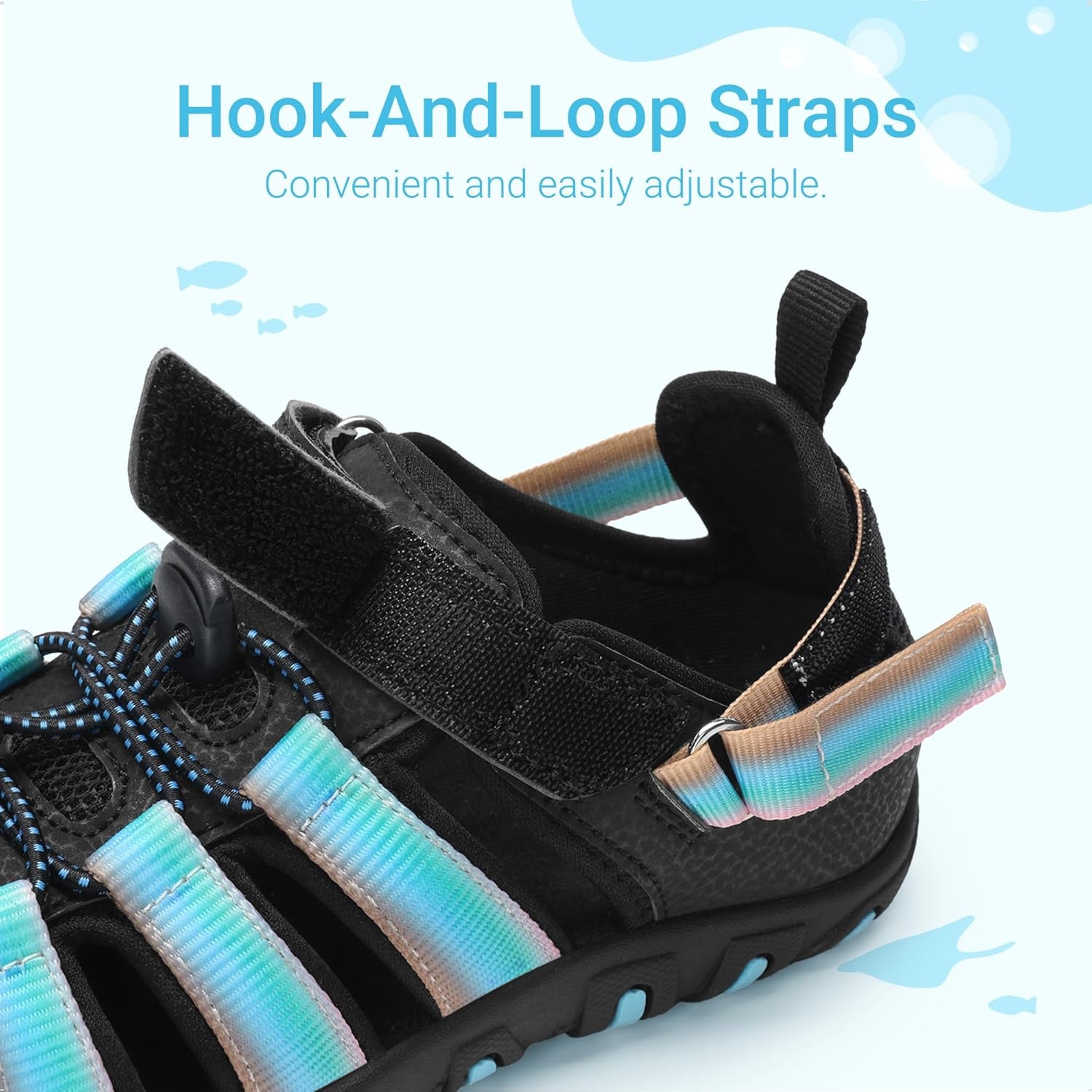 image:imageDREAM PAIRS Boys Girls Outdoor Athletic Sport Sandals Summer Hiking Beach Water Casual Closed Toe Rainbow Multicolor for ToddlerLittleBig KidsBlackBlue
