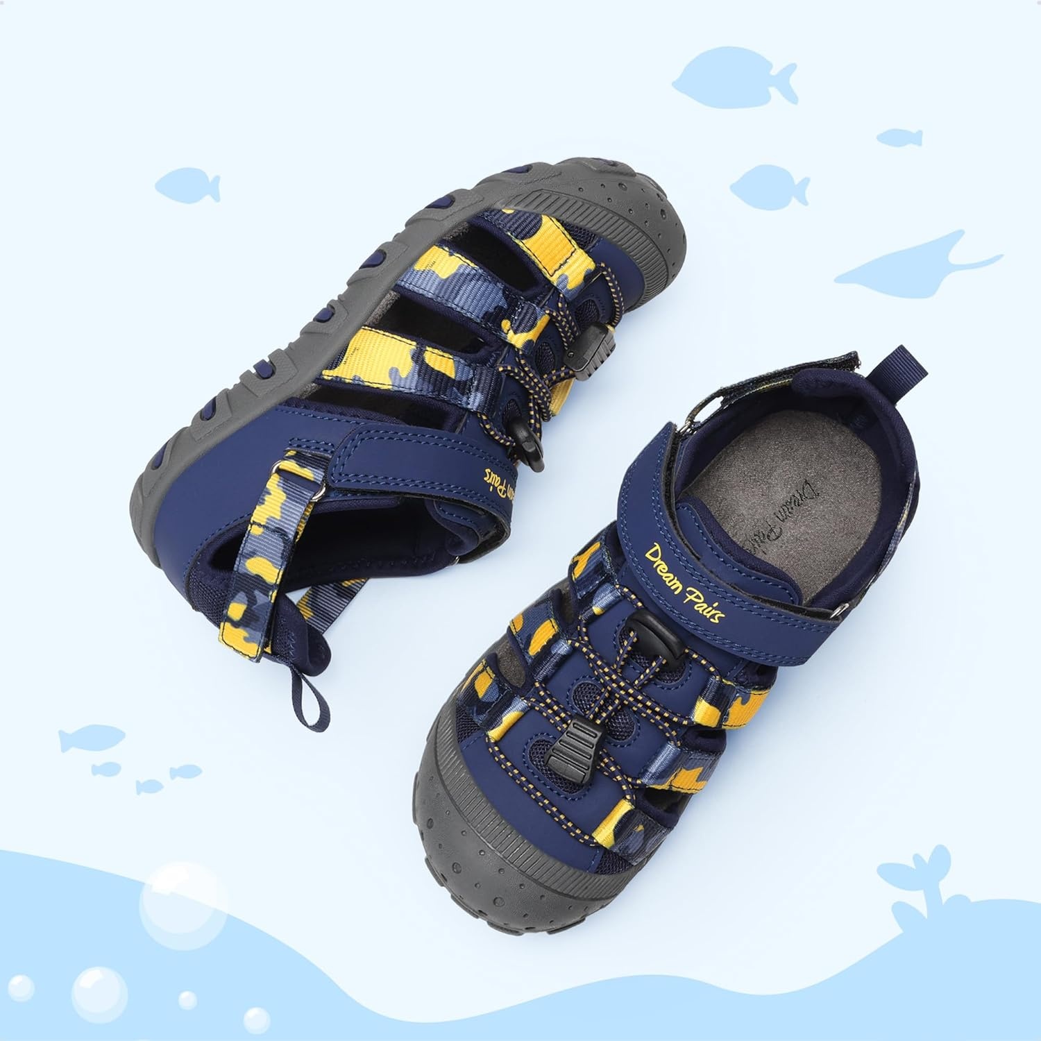 image:imageDREAM PAIRS Boys Girls Outdoor Athletic Sport Sandals Summer Hiking Beach Water Casual Closed Toe Rainbow Multicolor for ToddlerLittleBig KidsDark BlueCamo