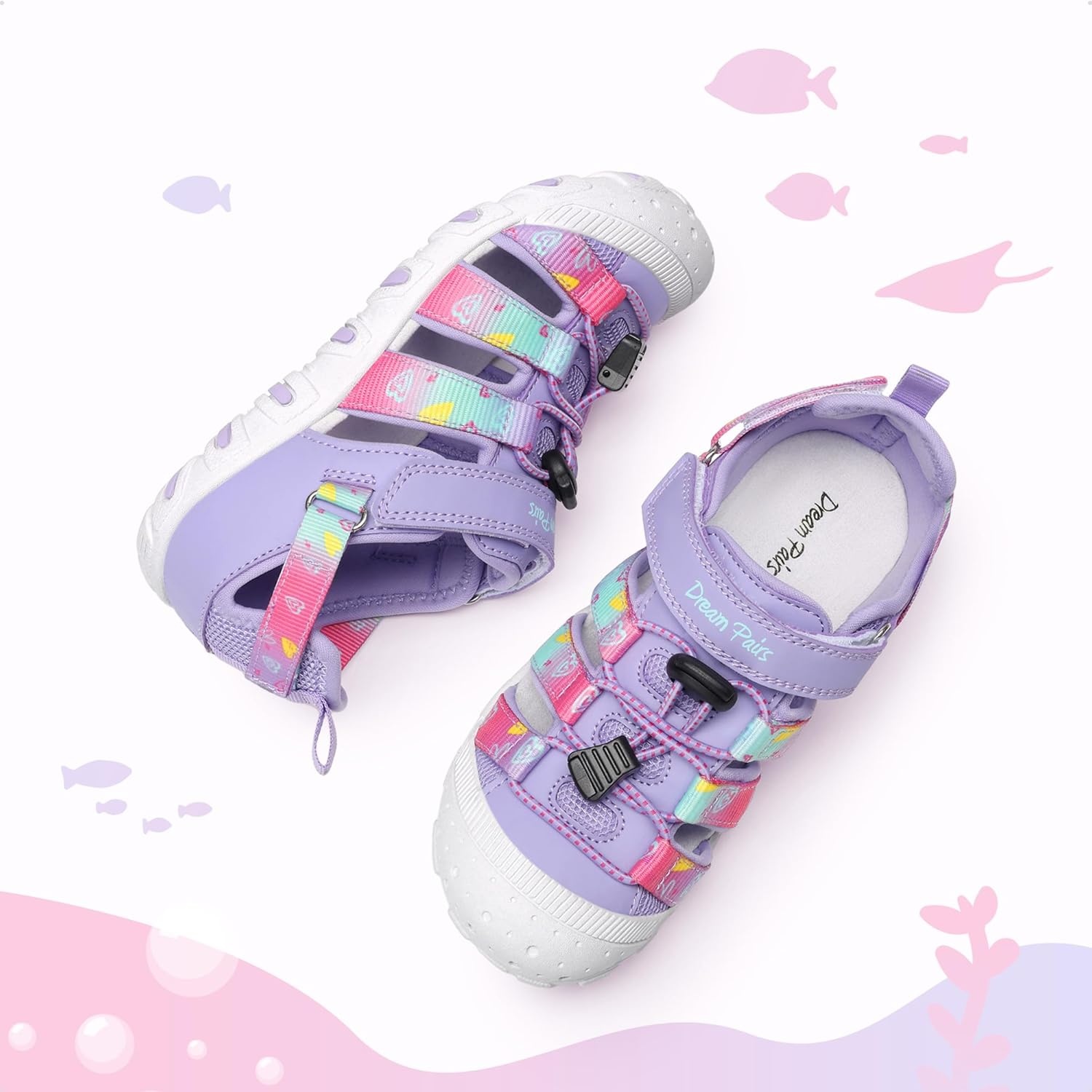 image:imageDREAM PAIRS Boys Girls Outdoor Athletic Sport Sandals Summer Hiking Beach Water Casual Closed Toe Rainbow Multicolor for ToddlerLittleBig KidsPurple