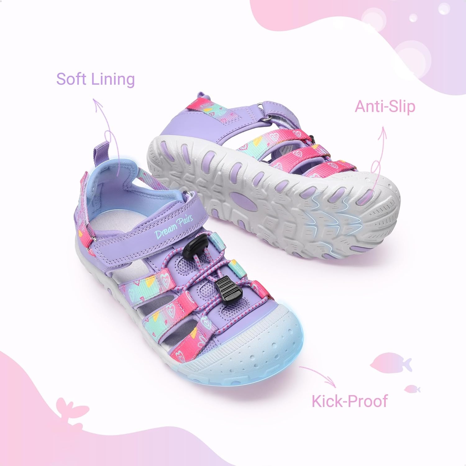image:imageDREAM PAIRS Boys Girls Outdoor Athletic Sport Sandals Summer Hiking Beach Water Casual Closed Toe Rainbow Multicolor for ToddlerLittleBig KidsPurple