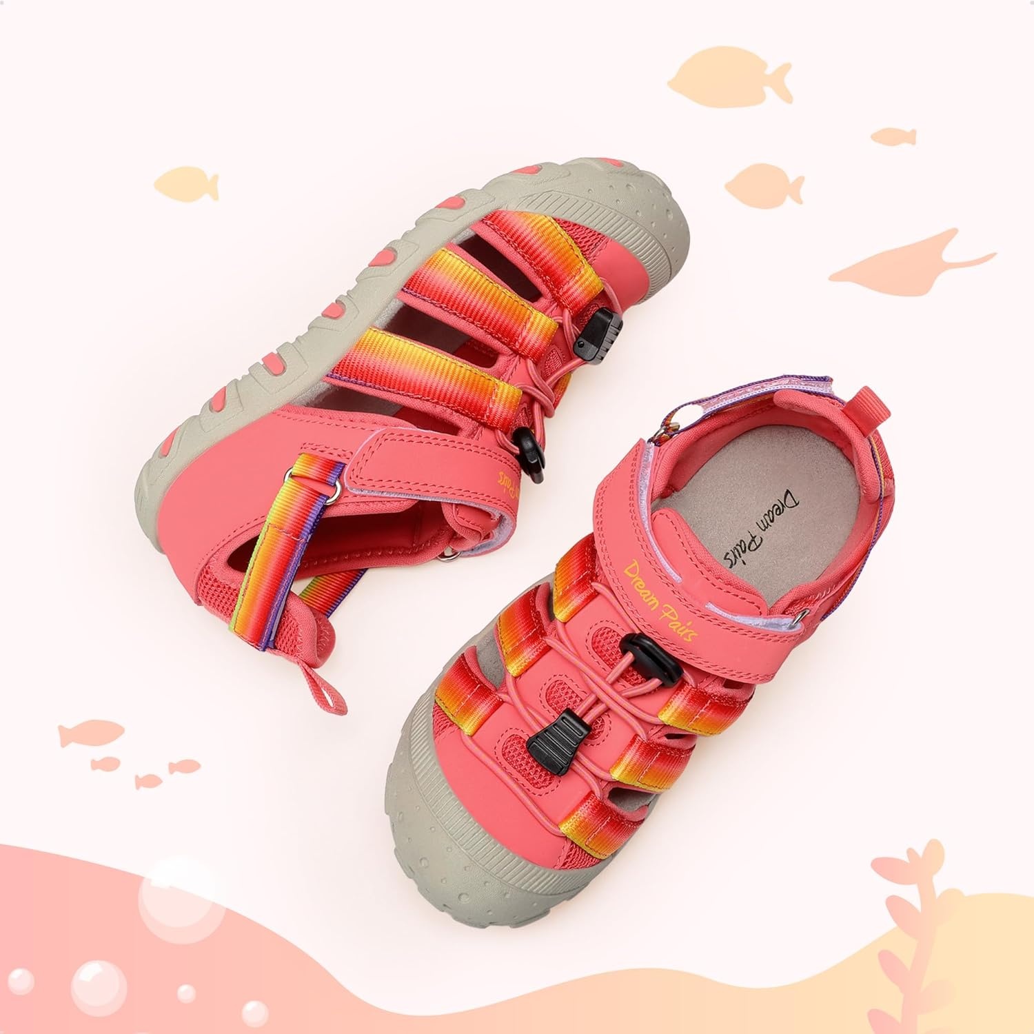 image:imageDREAM PAIRS Boys Girls Outdoor Athletic Sport Sandals Summer Hiking Beach Water Casual Closed Toe Rainbow Multicolor for ToddlerLittleBig KidsRedRainbow